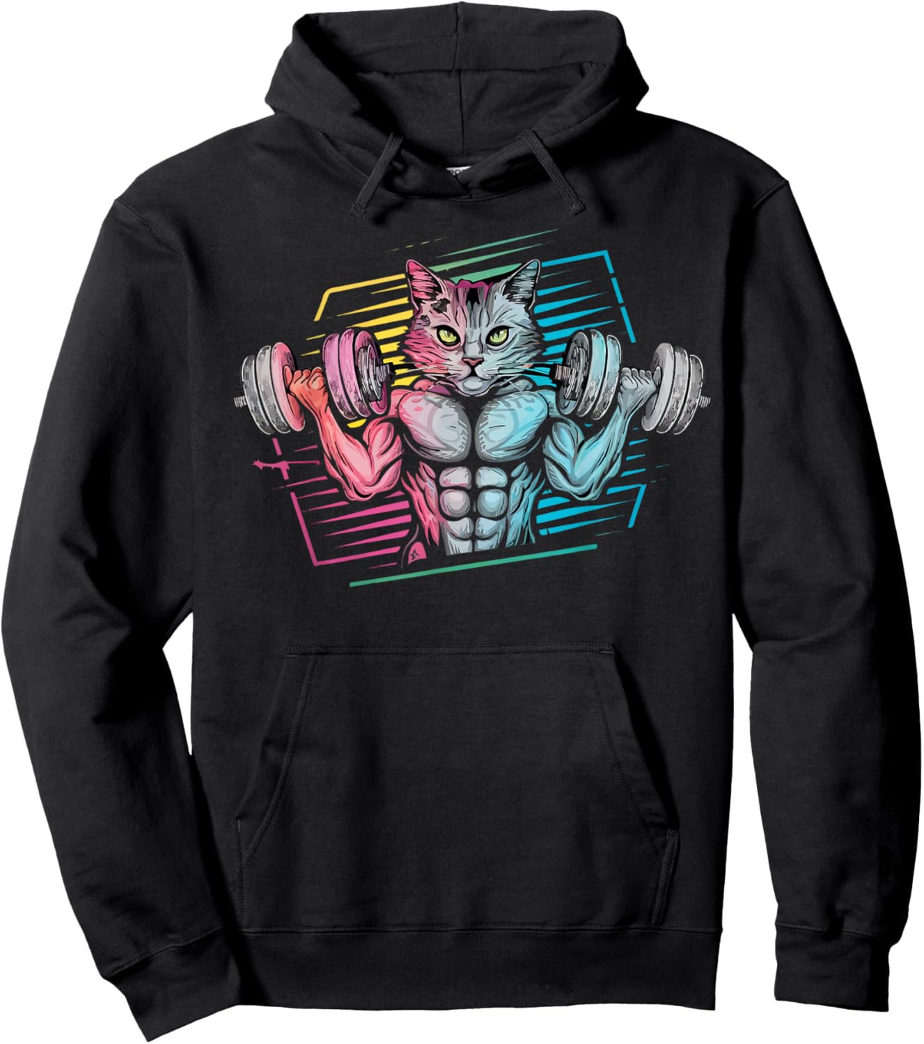 Funny cat Lifting Weights Gym Workout Animal Fitness cat Hoodie - Hoodie | Black