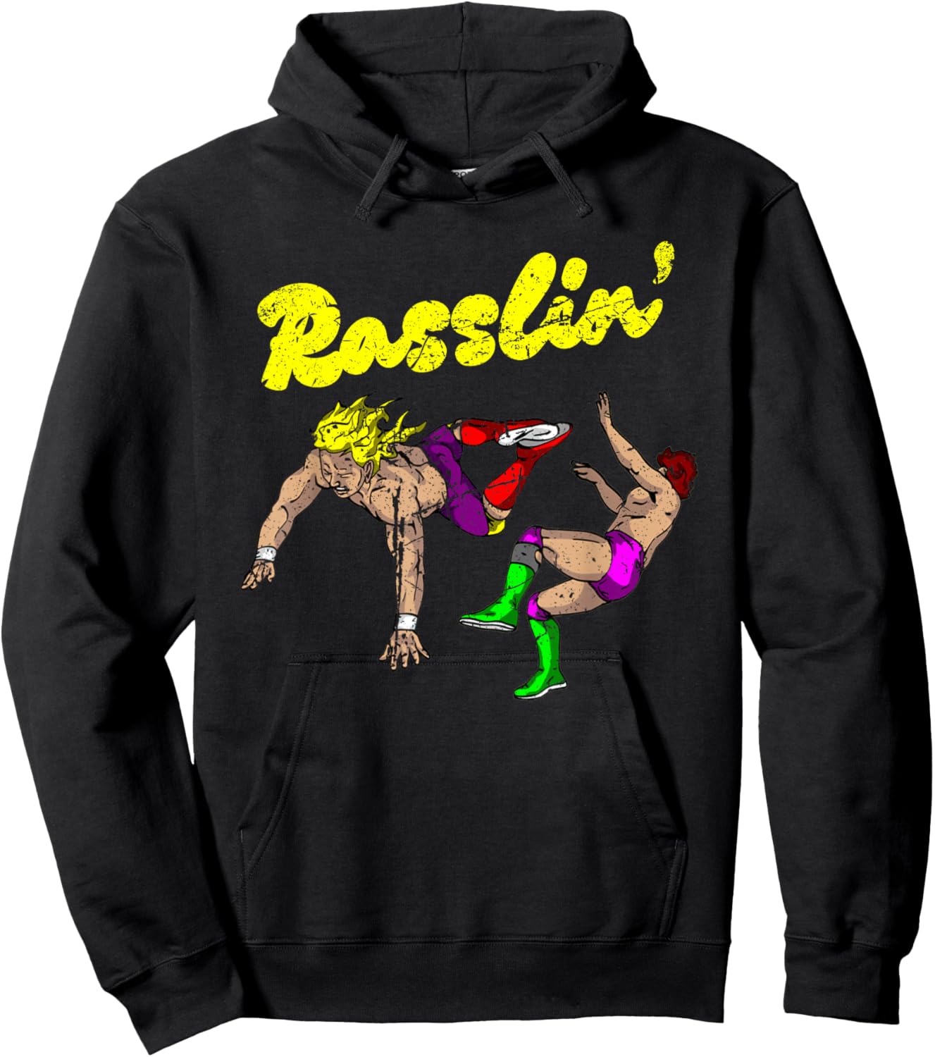 Masked Designer Vintage Grunge Rasslin' Pro Wrestling Fan - Black - -Adults & Kids - Short Sleeve - - Wrestling Fan Hoodie - Hoodie | Black
