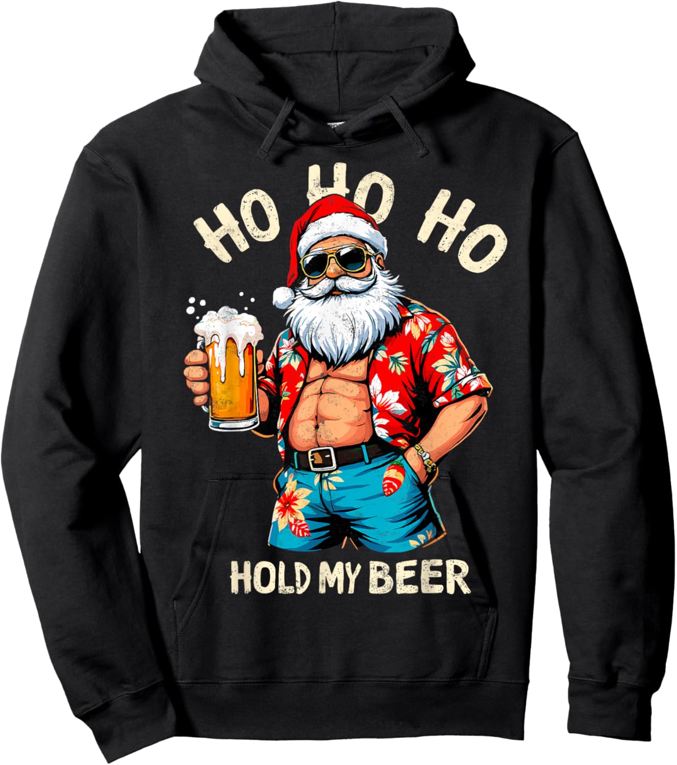 HO HO HO Hold My Beer Lover Drinker Santa Christmas Party Hoodie - Hoodie | Black