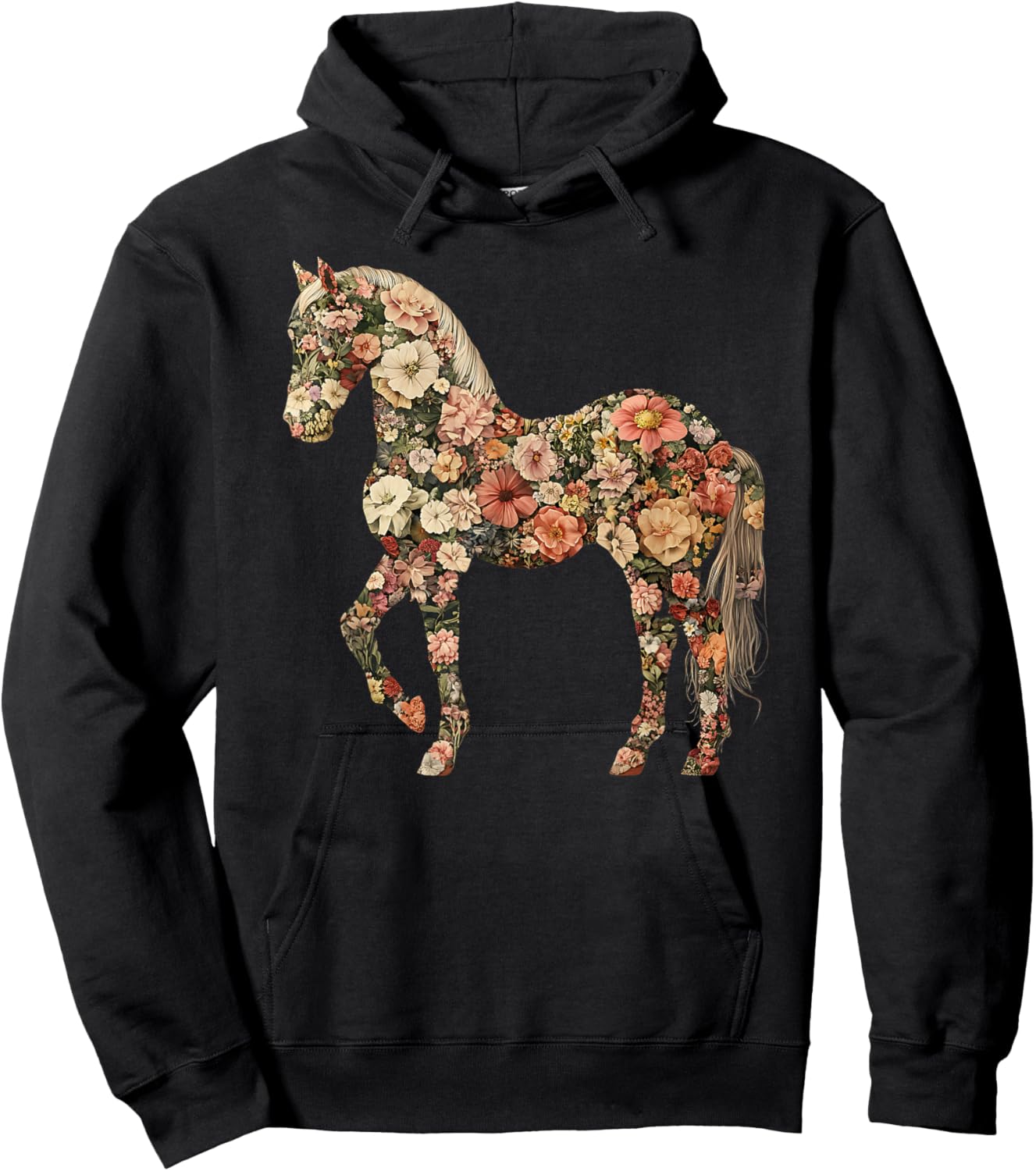 Horse Lover Gifts Floral Horse - Adults, Black, Small, Short Sleeve Hoodie - Hoodie | Black