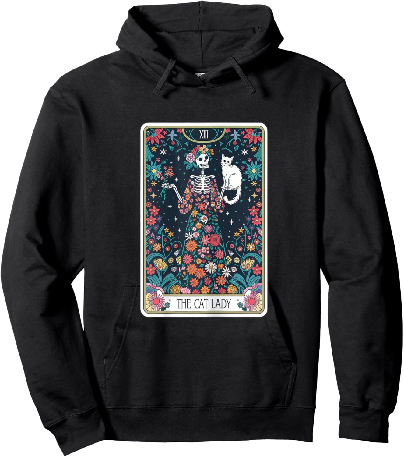 Tarot Card The Cat Lady Cats Lover Vintage Goth Art Skeleton Hoodie - Hoodie | Black