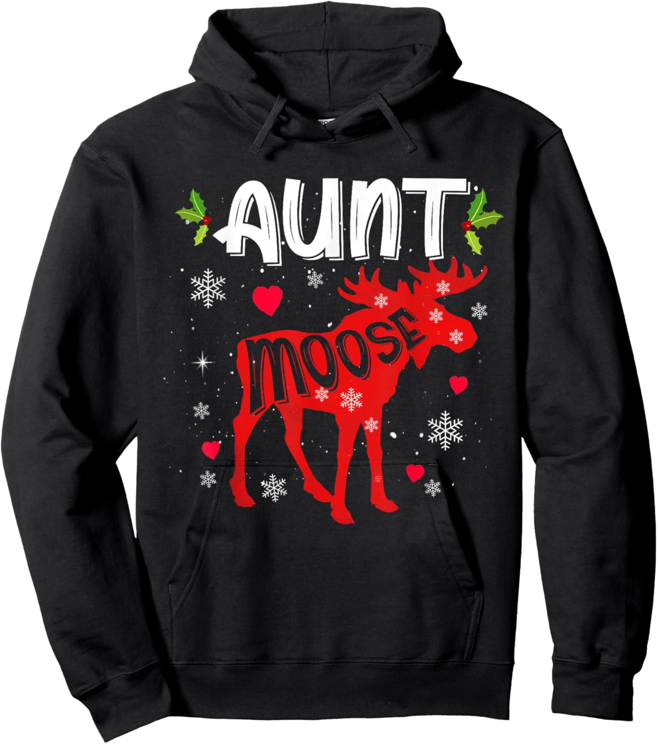 Aunt Moose Heart Christmas Family Matching Xmas Pajamas Hoodie - Hoodie | Black