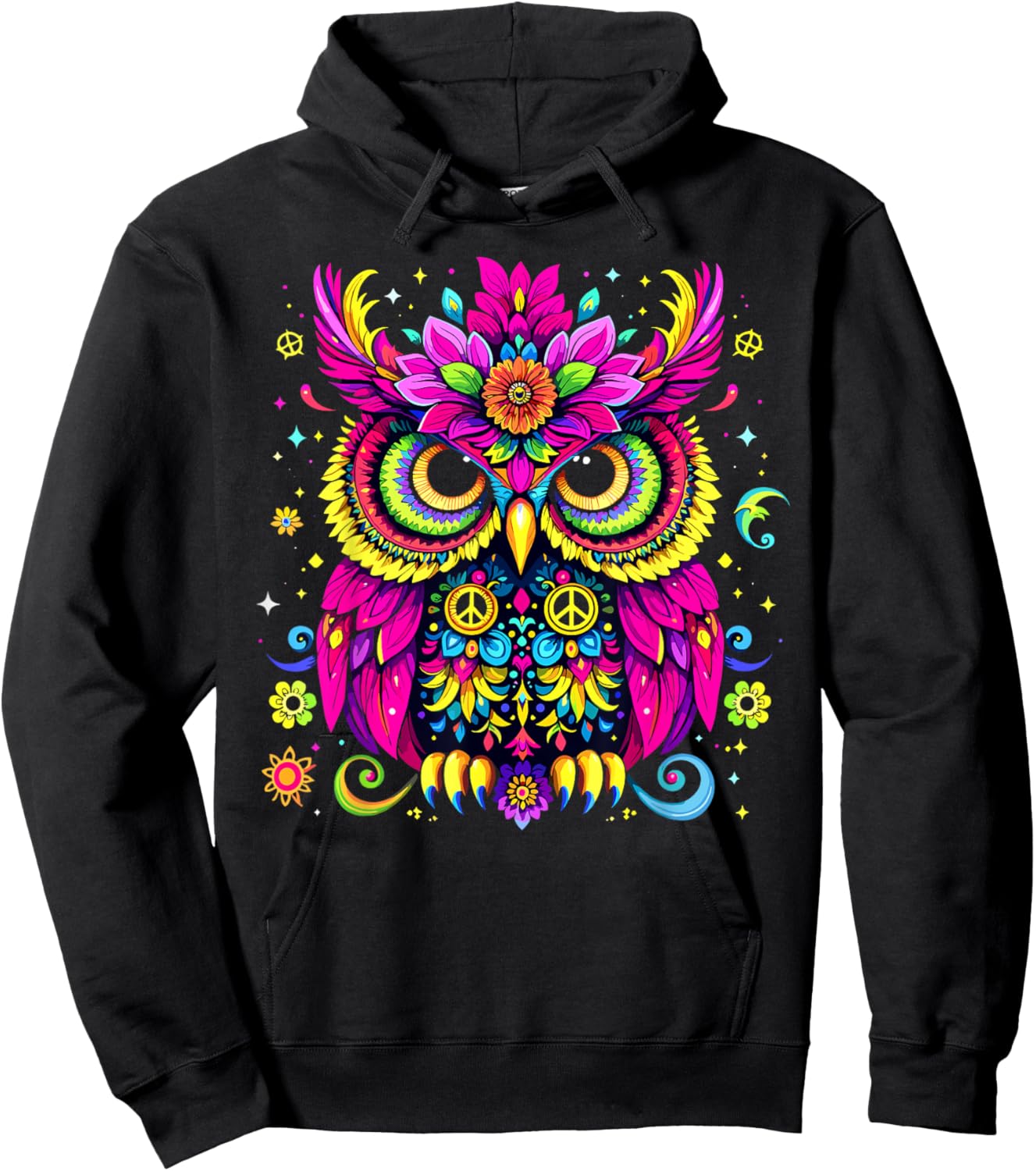 Trippy EDM Peace Owl Hippie Psychedelic Hoodie - Hoodie | Black