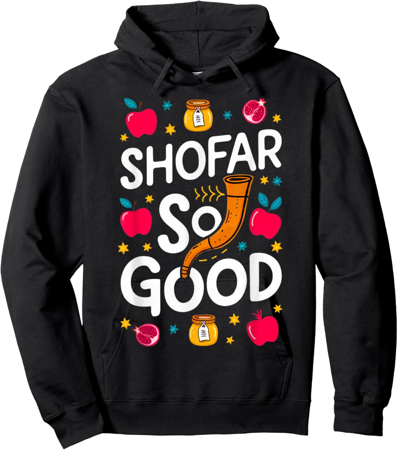 Rosh Hashanah Jewish New Year Shana Tova Apple Honey Shofar Hoodie - Hoodie | Black