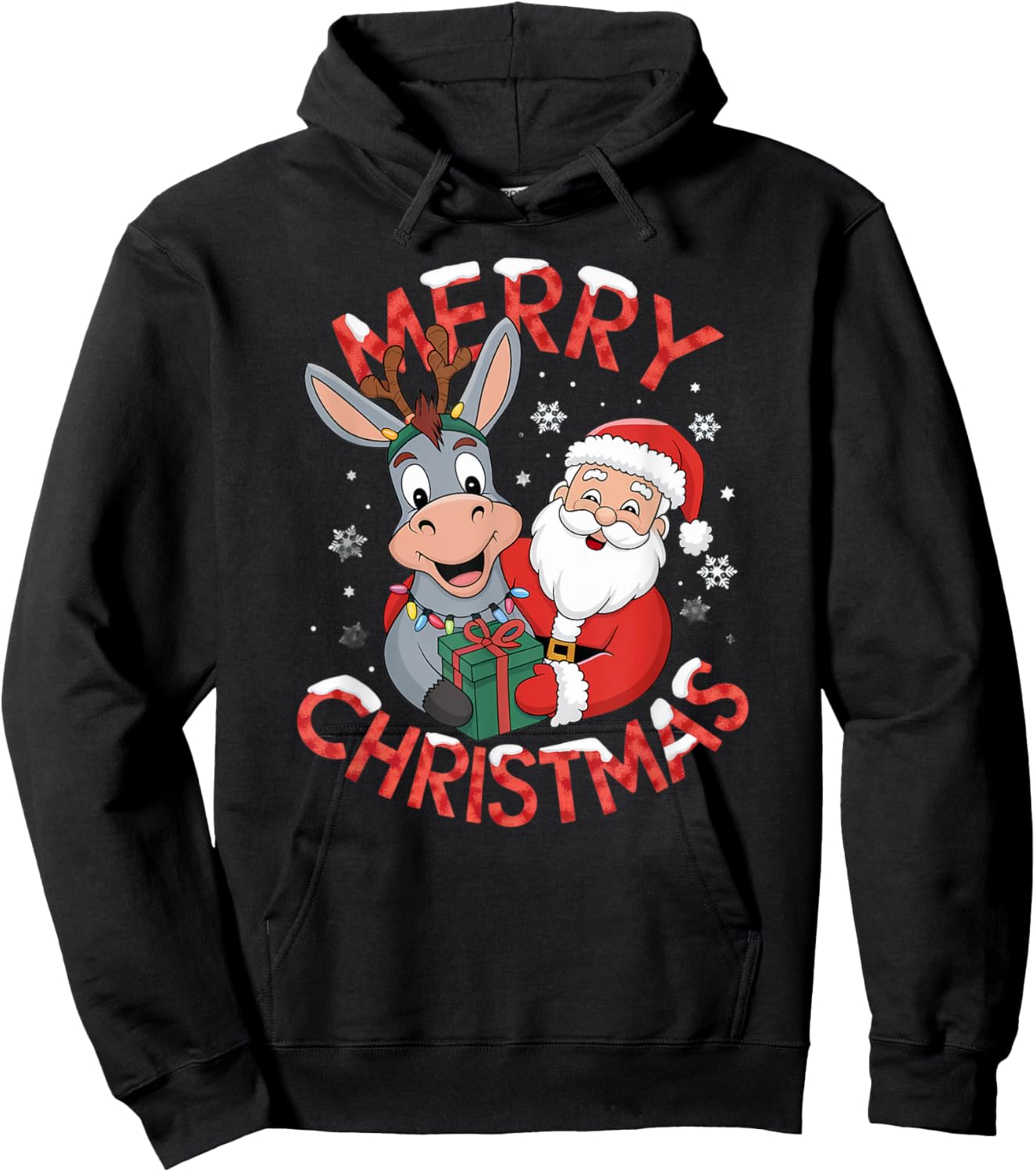 Cute Xmas Donkey Santa on Donkey Christmas Hoodie - Hoodie | Black