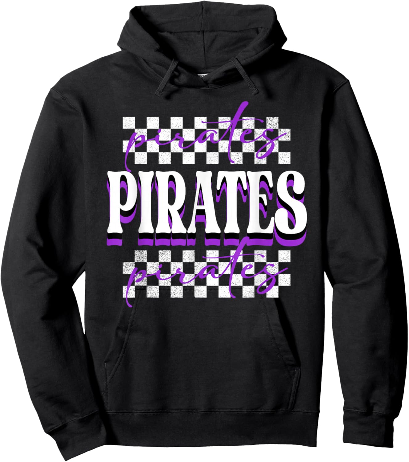 Pirates Checkered School Spirit Purple Pirate Pride Mascot Hoodie - Hoodie | Black