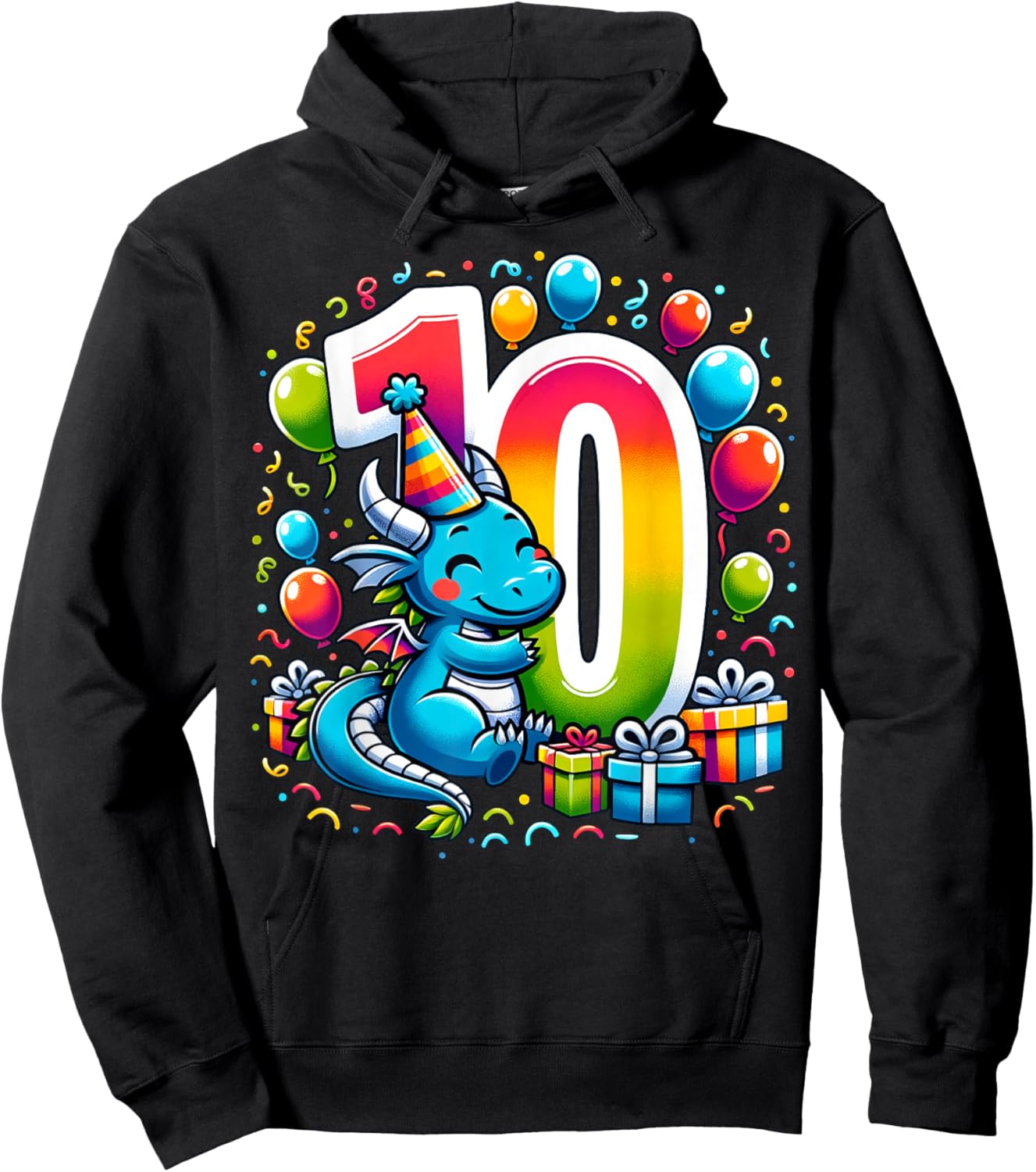 Dragon 10th birthday boy girl 10 years old tenth ten Dragon Hoodie - Hoodie | Black
