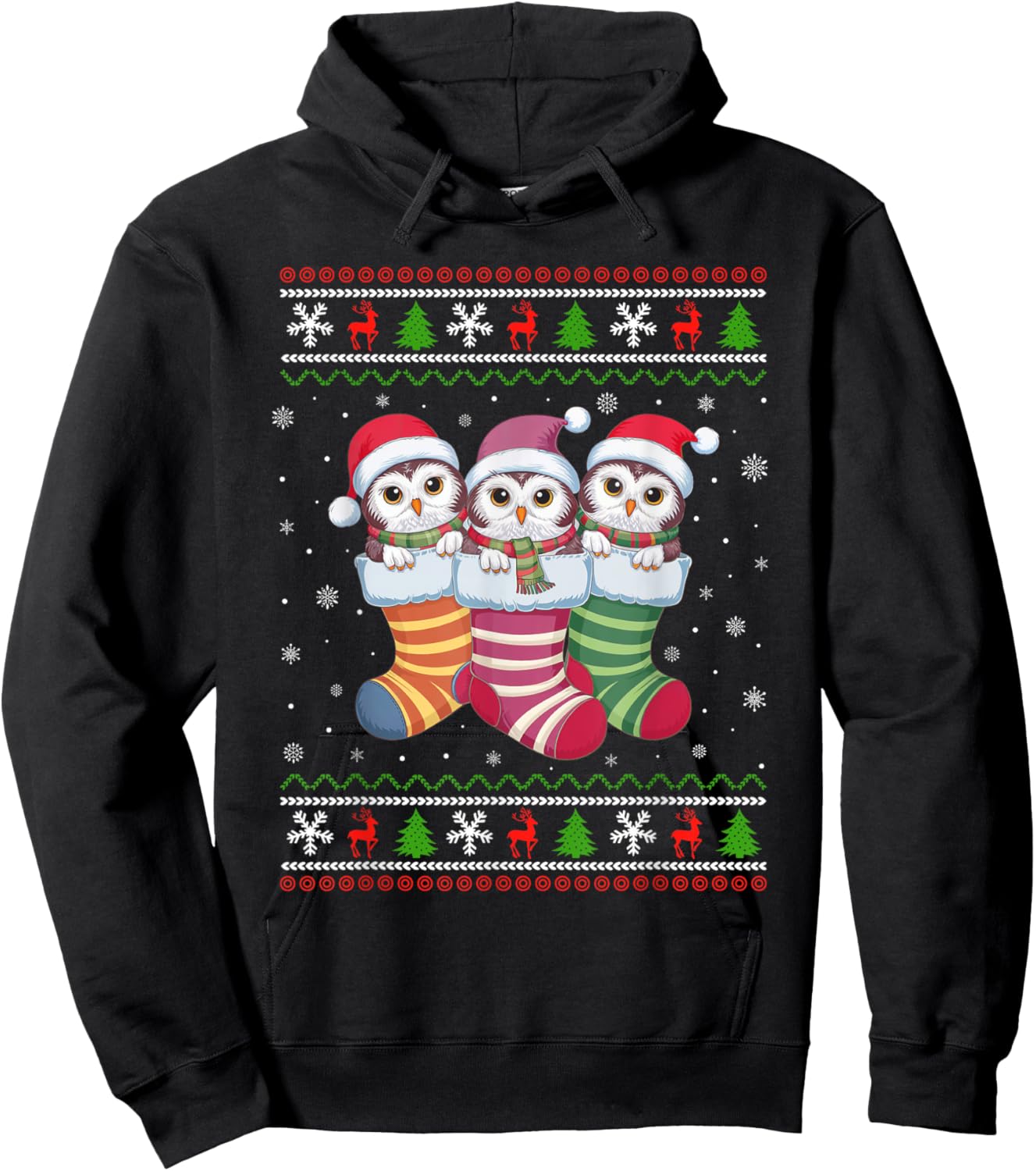 Ugly Xmas Sweater Snowy Owl In Christmas Socks Hoodie - Hoodie | Black