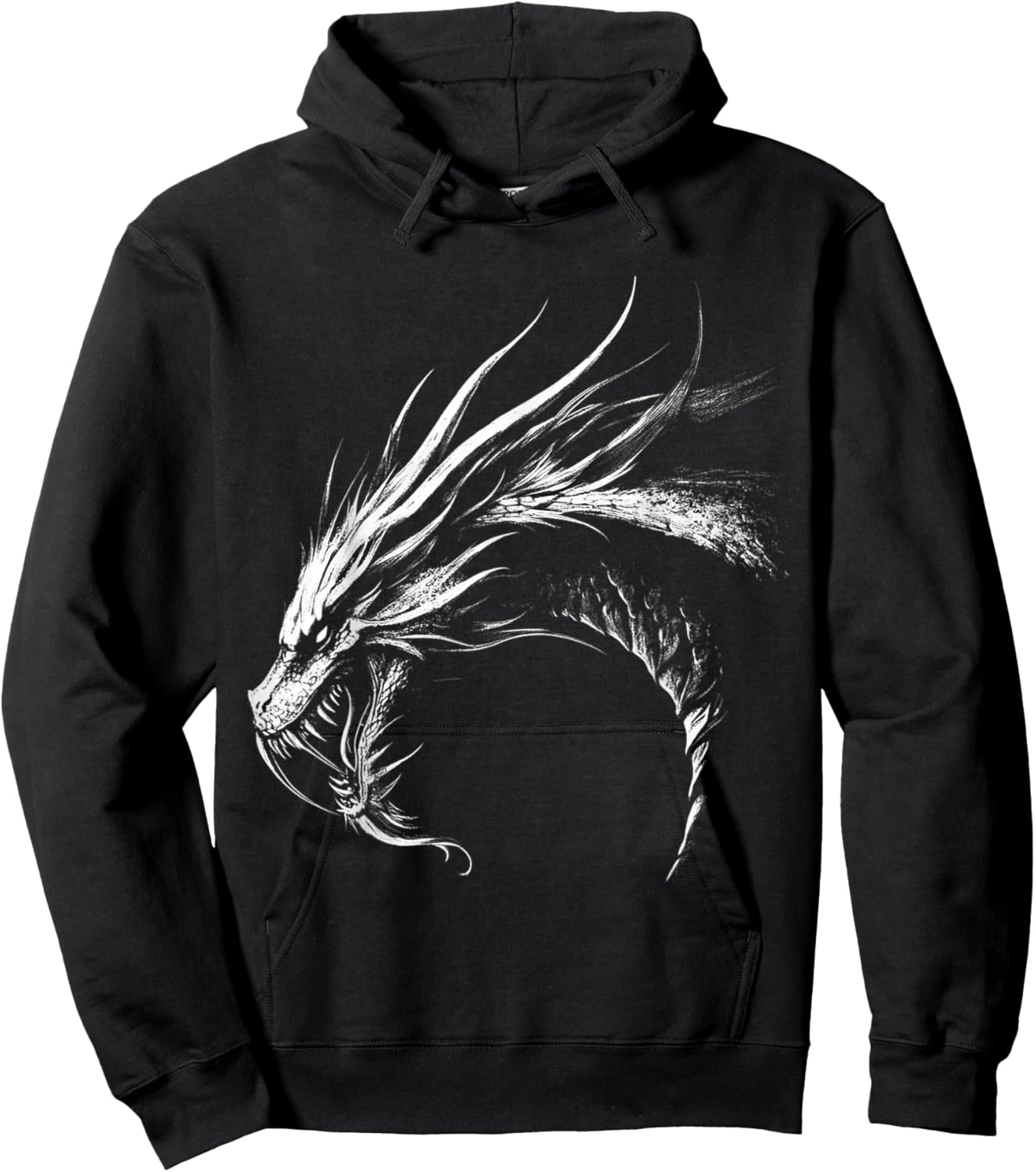 Silver Dragon Graphic Mythical Illustration Silver Dragon Hoodie - Hoodie | Black