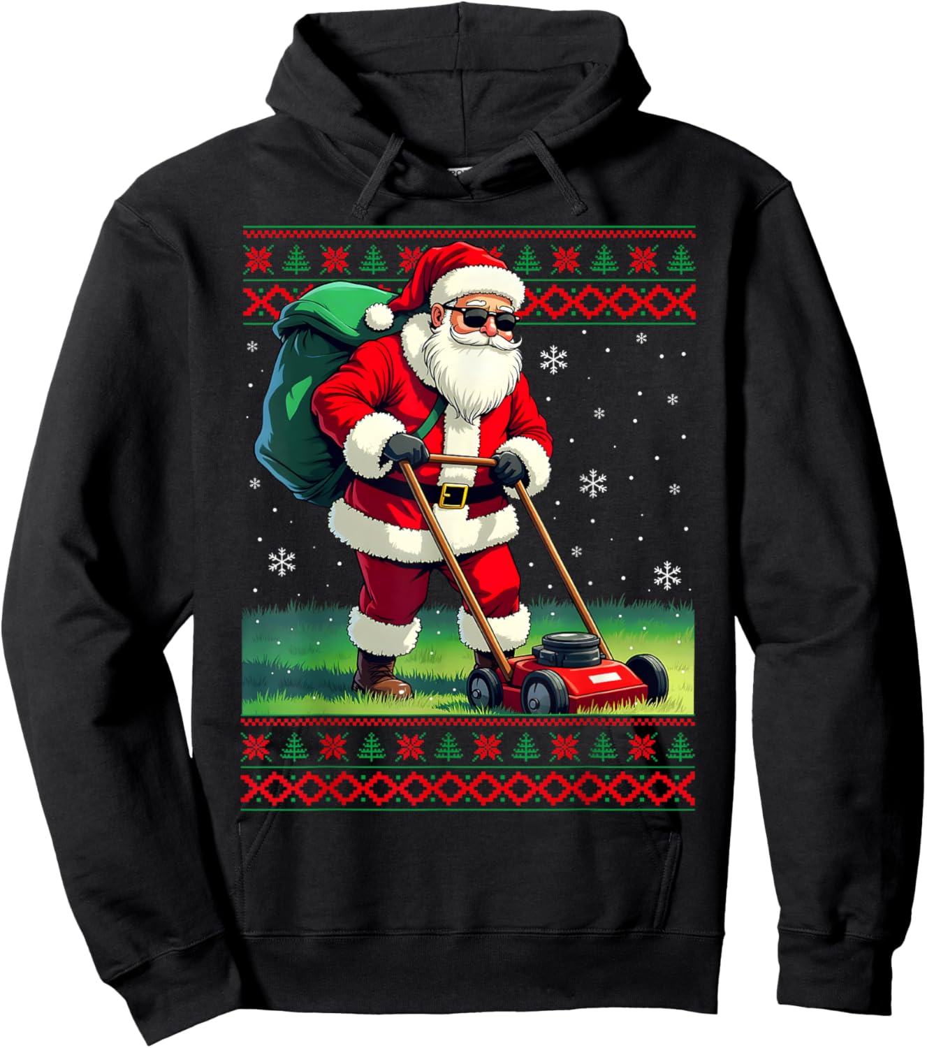 Santa Claus Mowing Lawn Ugly Christmas Holiday Boys Men Hoodie - Hoodie | Black
