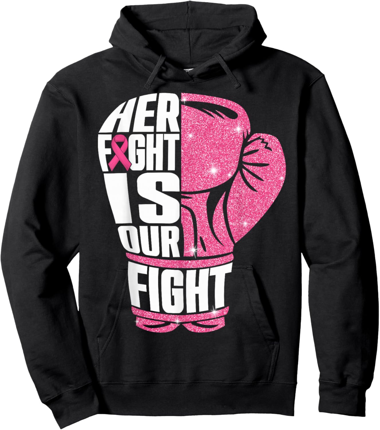 Her Fight Is Our Fight Breast Cancer Awareness Boxing Glove Hoodie - Hoodie | Black