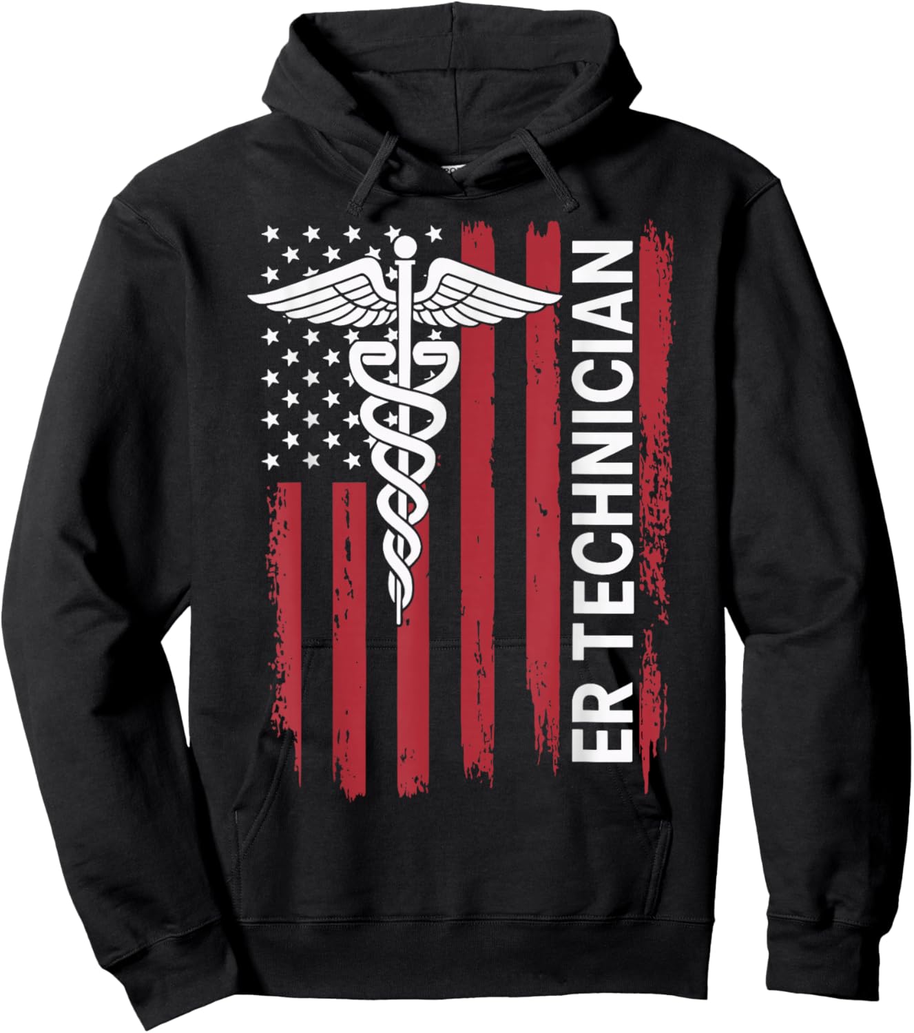 ER Technician Emergency Room American Flag ED Tech ER Tech Hoodie - Hoodie | Black