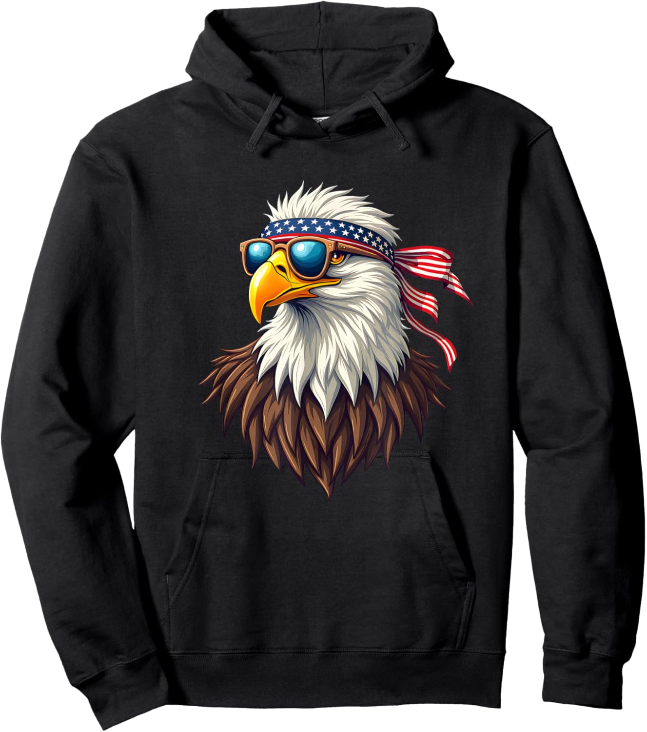 Patriotic Eagle Graphic - Retro American Flag Design Hoodie - Hoodie | Black