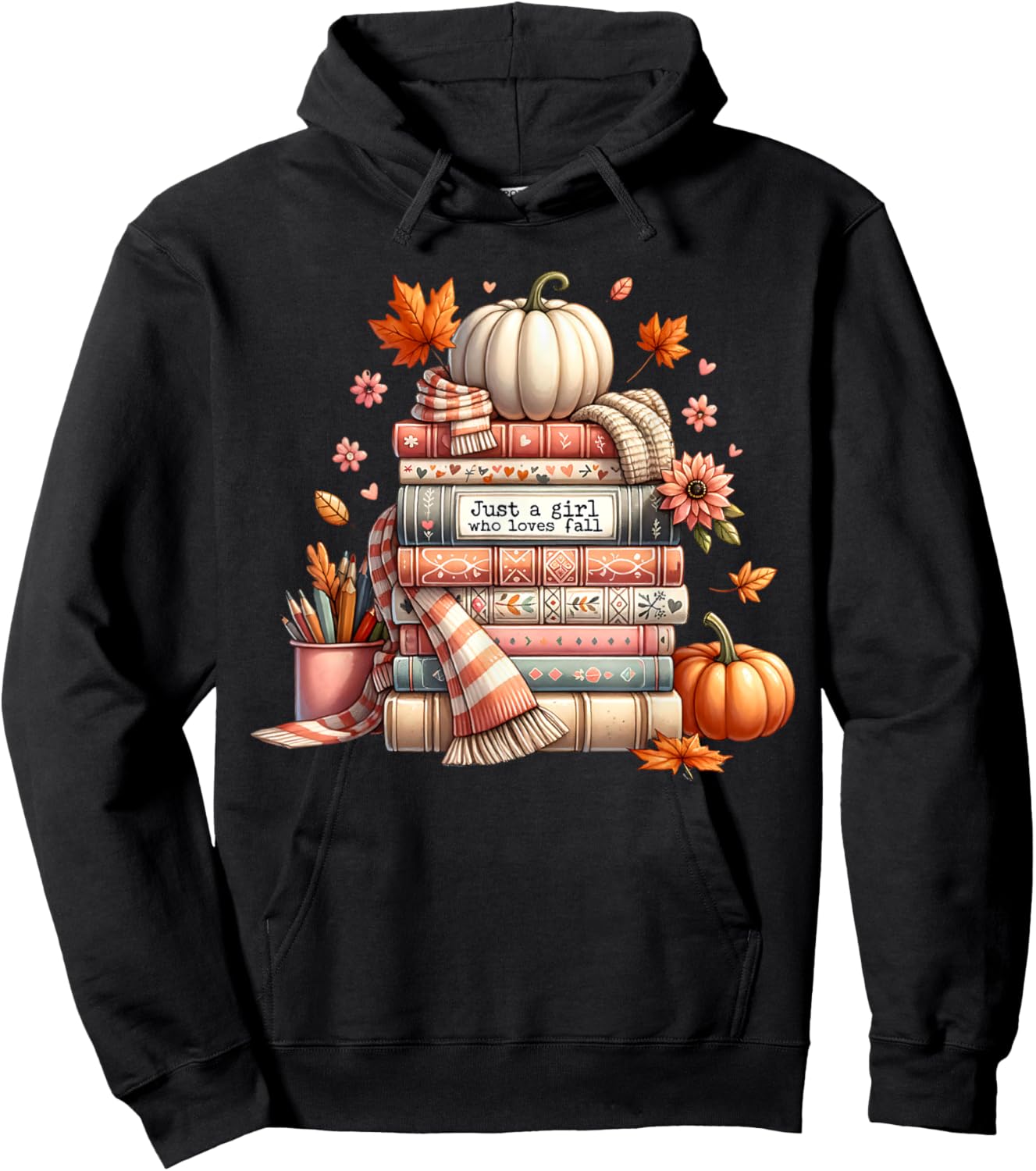 Fall In Love With Reading Autumn Librarian Cute Book Lover Hoodie - Hoodie | Black