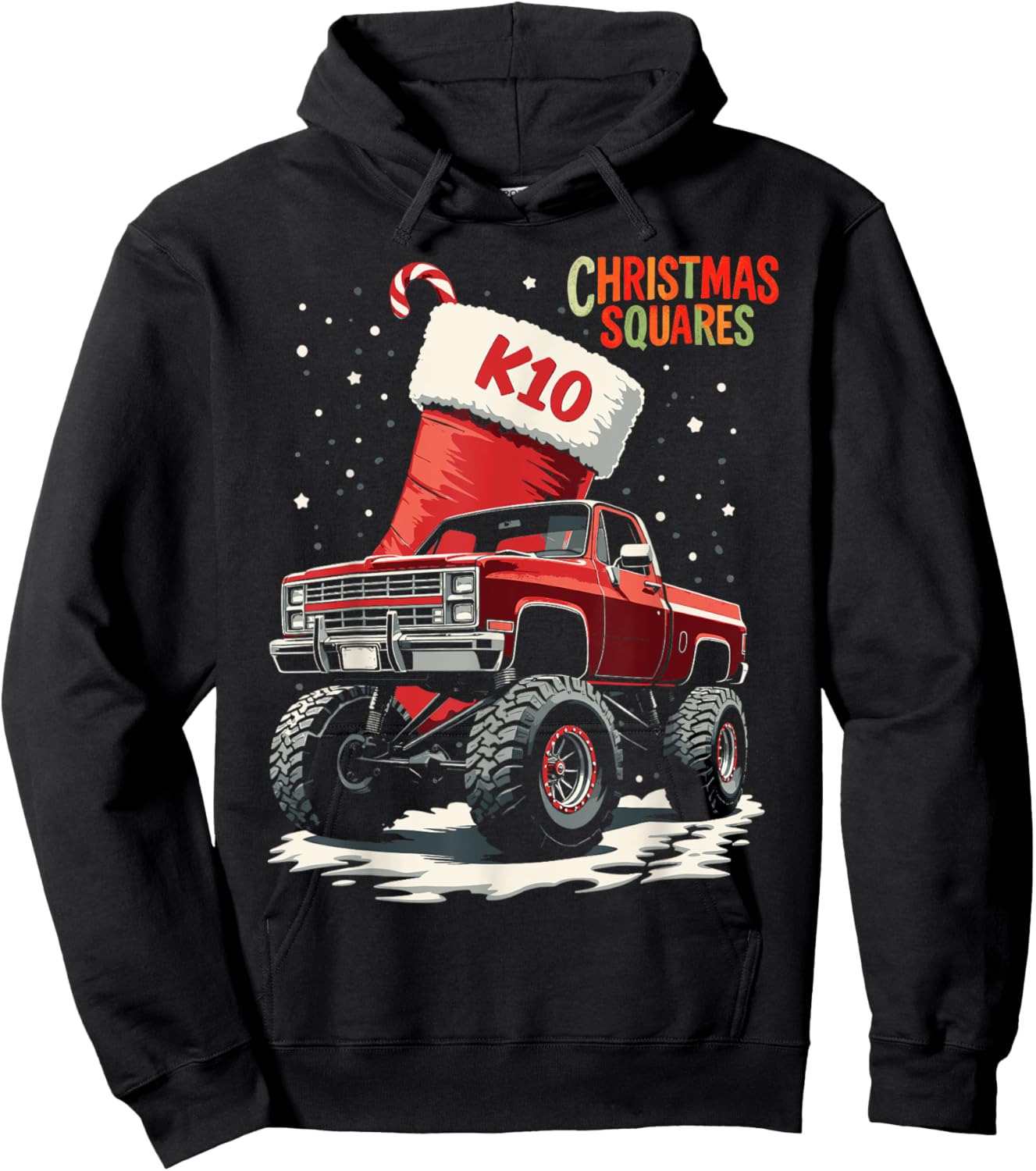 Squarebody K10 Christmas Squares Holiday Stocking truck Hoodie - Hoodie | Black