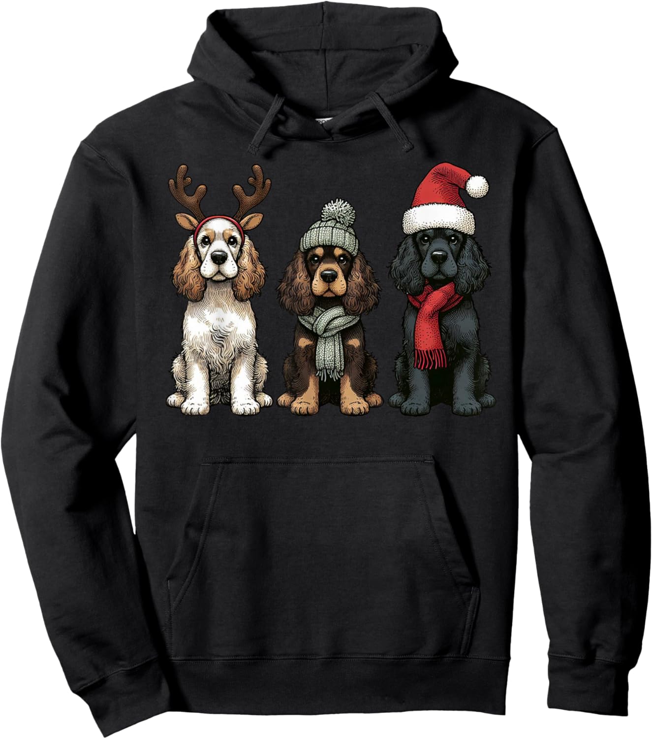 Santa Reindeer Cocker Spaniel Christmas Cocker Lover Pajama Hoodie - Hoodie | Black