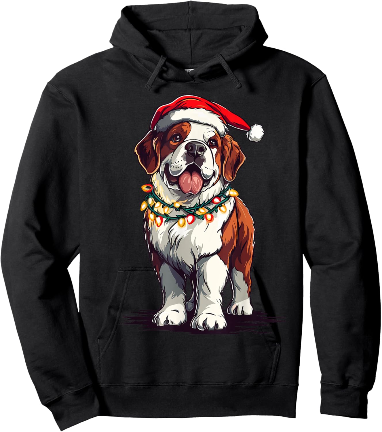 Saint Bernard Santa Christmas Tree Lights Xmas St.Bernard Hoodie - Hoodie | Black