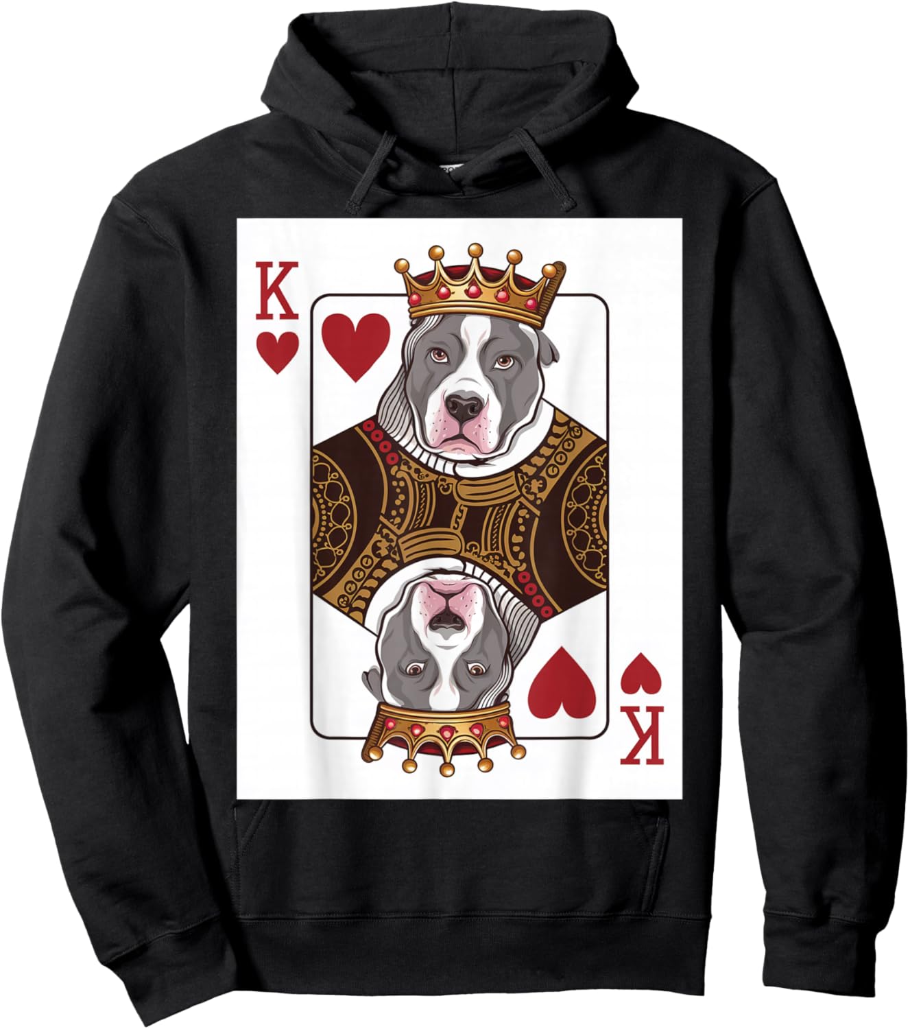 Pitbull King of Hearts Playing Cards Gambling Funny Poker Hoodie - Hoodie | Black