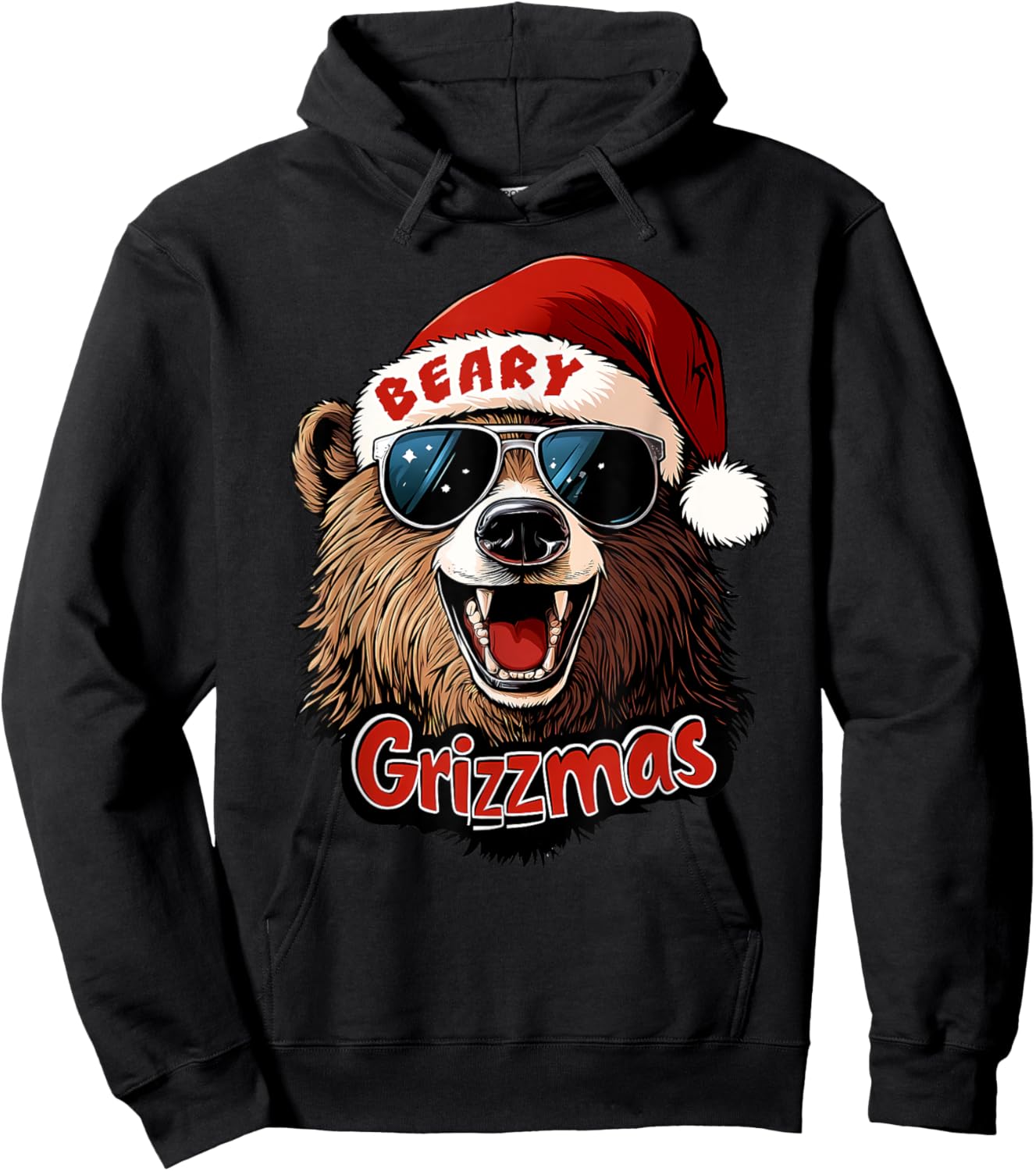 Funny Beary Grizzmas Grizzly Bear Christmas Cool Rizz Santa Hoodie - Hoodie | Black
