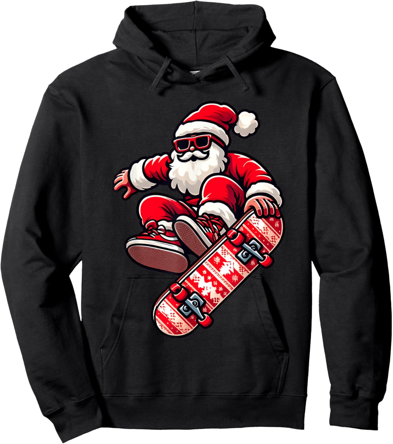 Santa Claus on Skateboard Xmas Pajama Family Toddlers Kids Hoodie - Hoodie | Black
