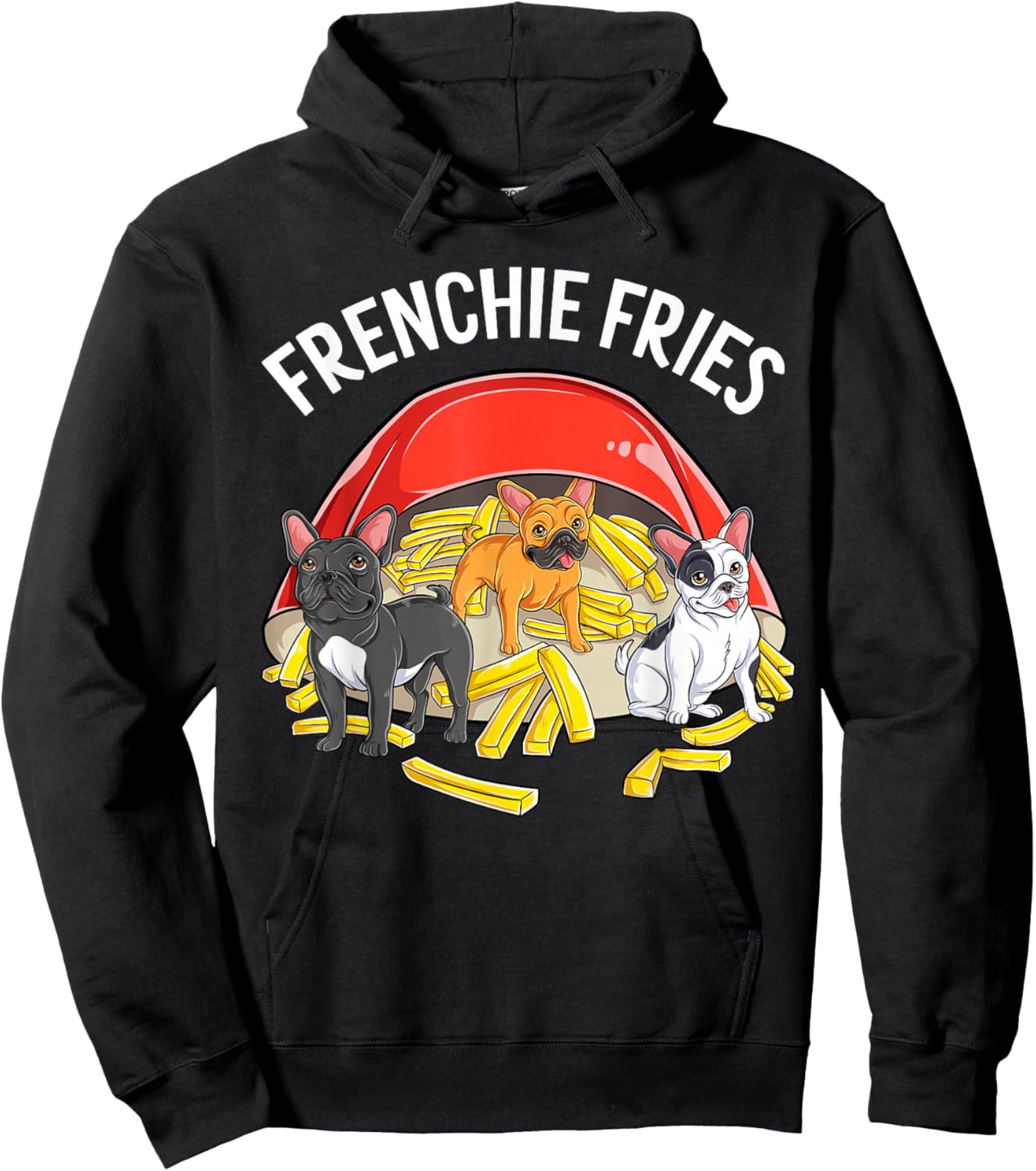 Frenchie Fries Cute French Bulldog Frenchie Dog Puppy Men Women Girls Kids Hoodie - Hoodie | Black
