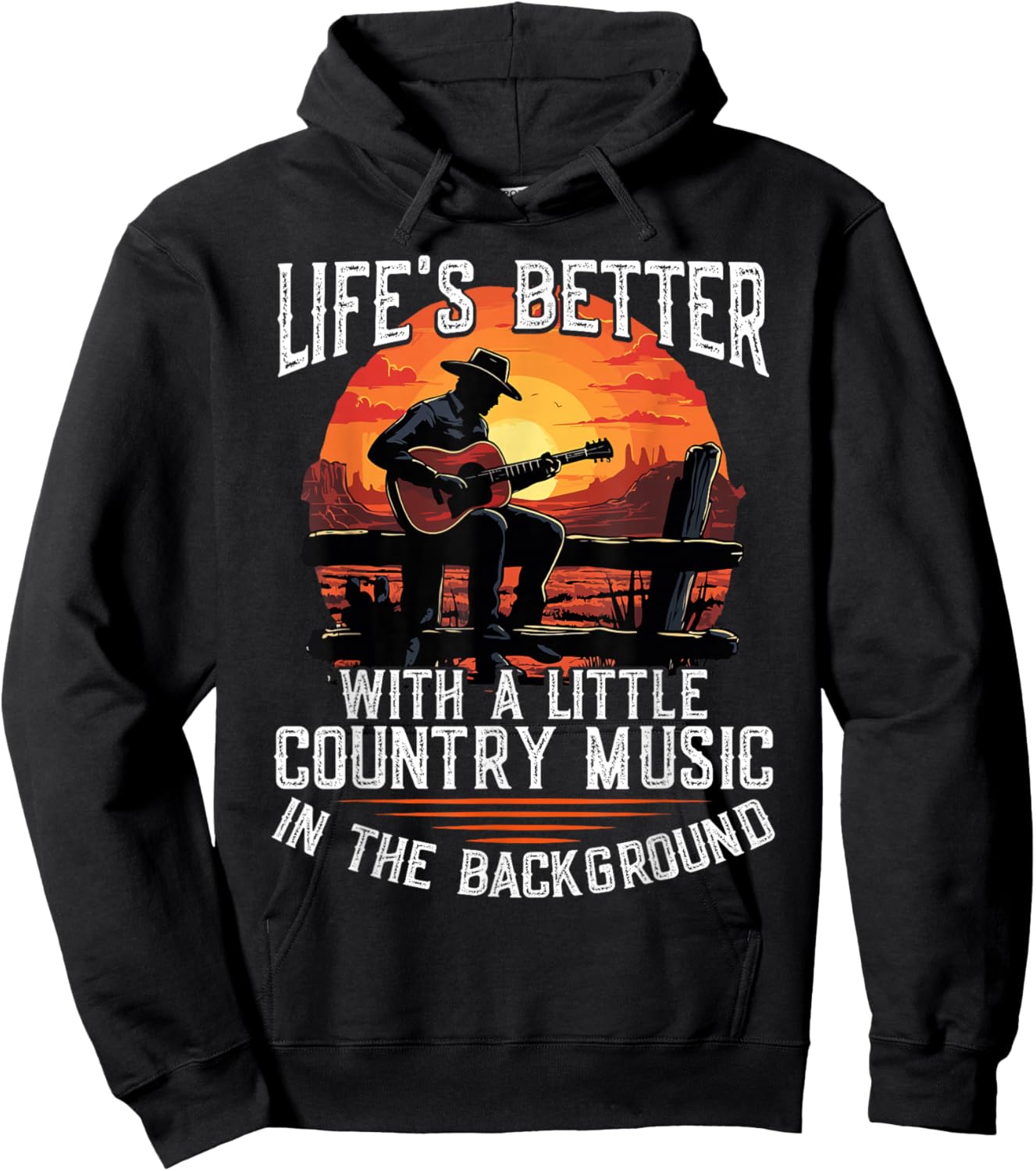 Country Music Cowboy Western Guitar Hoodie - Hoodie | Black