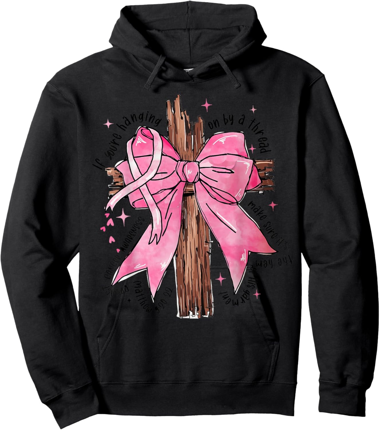 Jesus Pink Bow Cross Breast Cancer Awareness Hoodie - Hoodie | Black