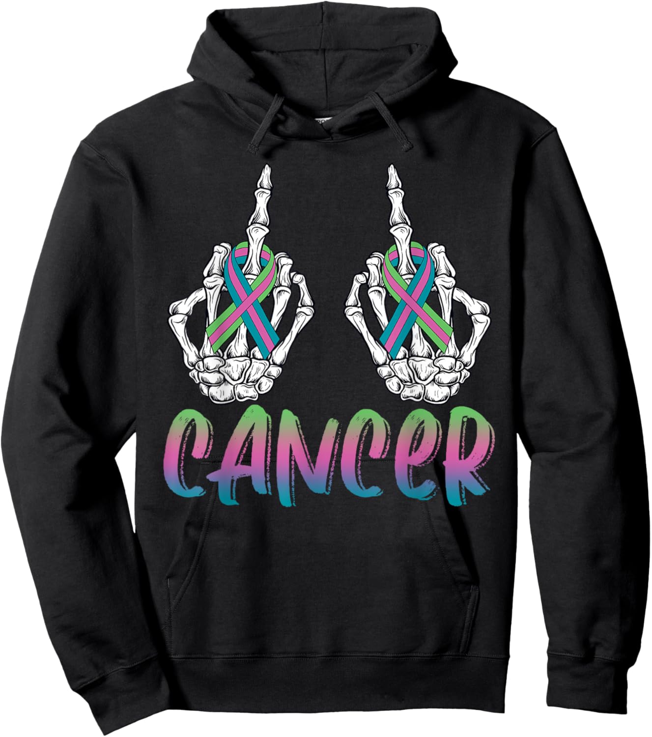 Fuck Cancer Metastatic Breast Cancer Skeleton Halloween Day Hoodie - Hoodie | Black