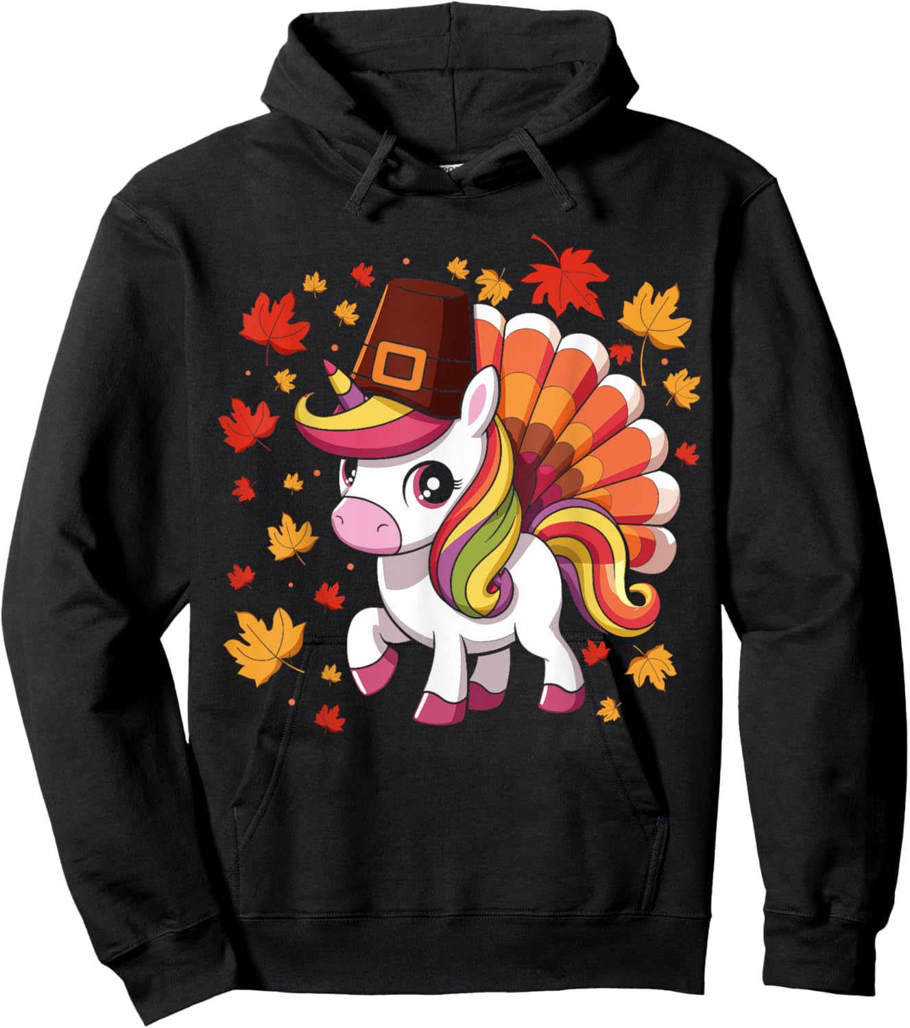 Cute Unicorn Turkey Funny Thanksgiving For Girls Toddlers Hoodie - Hoodie | Black