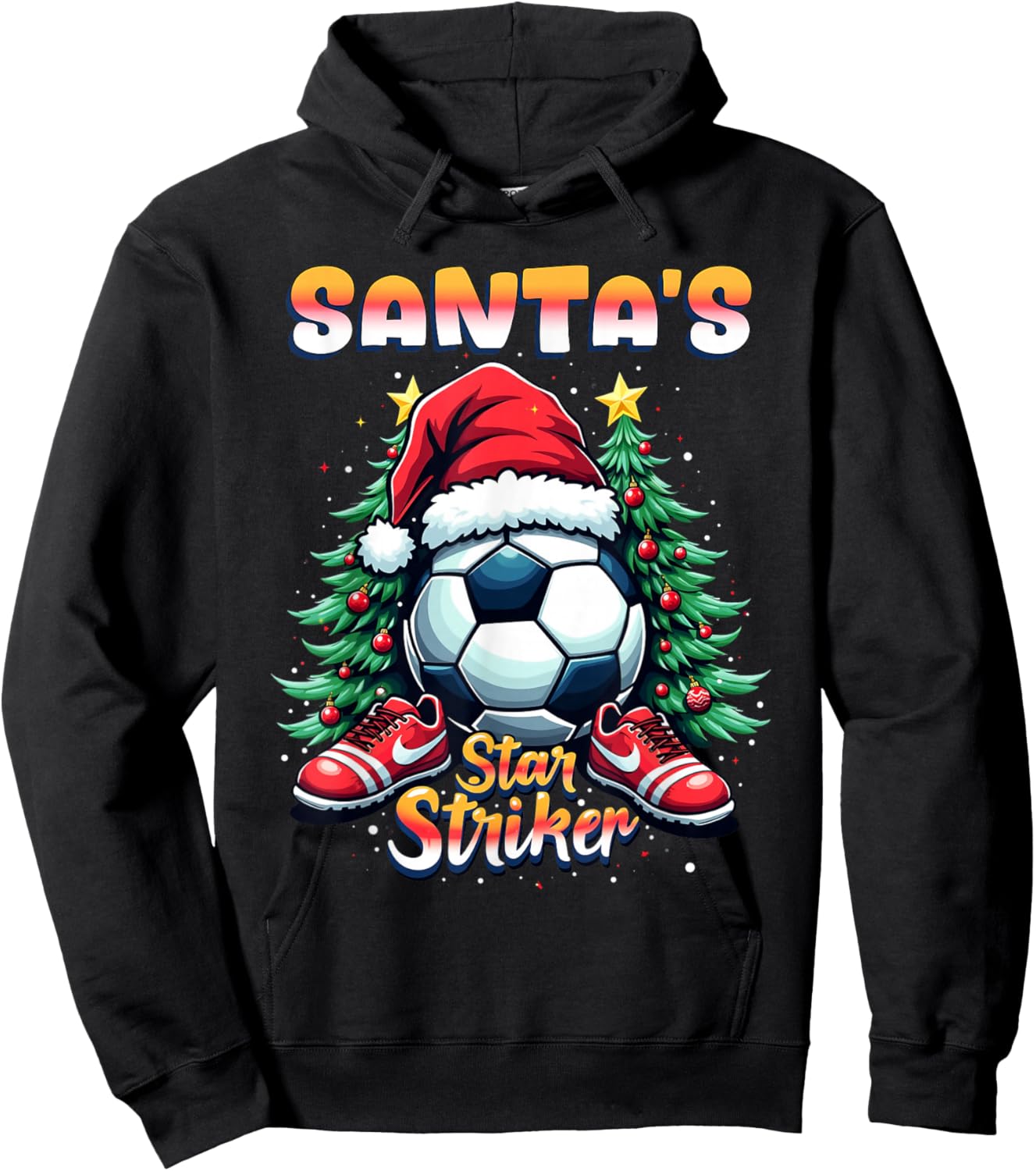 Santa's Star Striker Funny Christmas Soccer Player Boys Men Hoodie - Hoodie | Black
