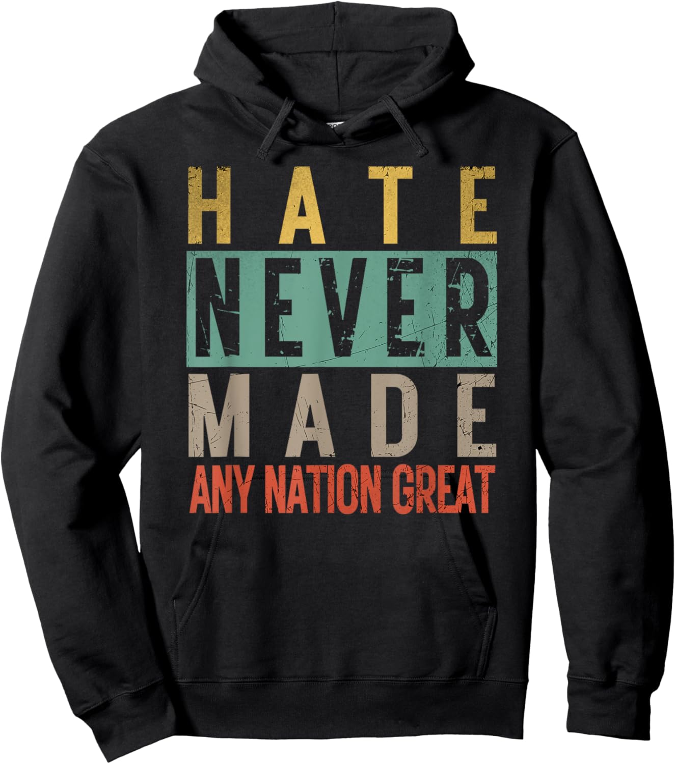 Vintage Gifts Patriotic Hate Never Made Great Retro Political - Adult, Small, Black, Short Sleeve Hoodie - Hoodie | Black