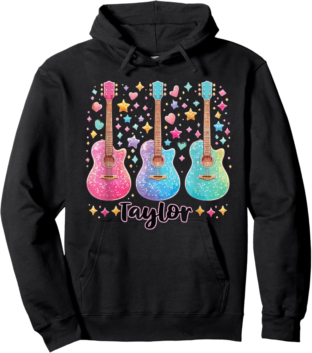 Girl Taylor First Name Personalized Groovy 80's Pink Hoodie - Hoodie | Black