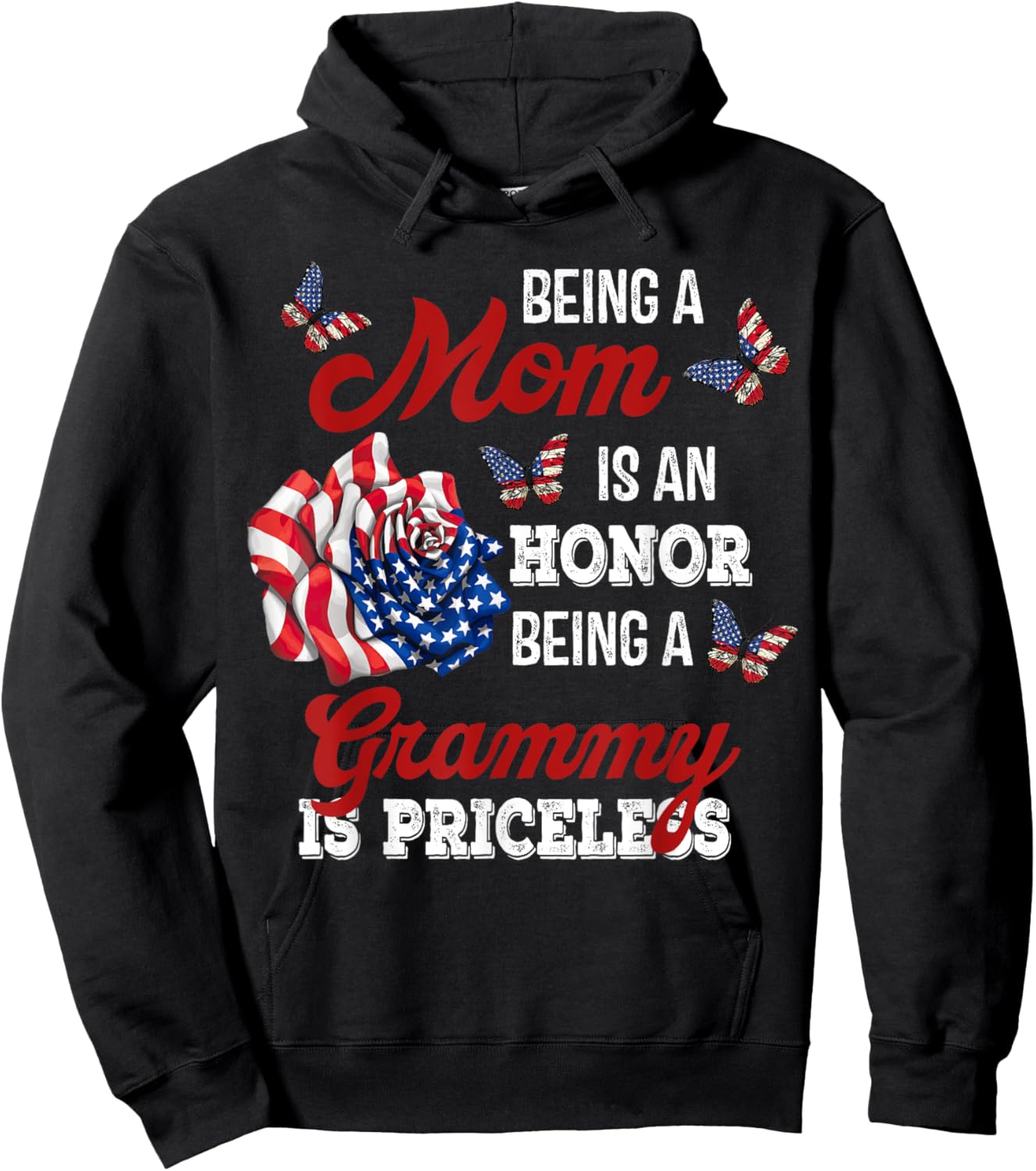 Butterfly Being A Mom Is An Honor Being A Grammy Hoodie - Hoodie | Black