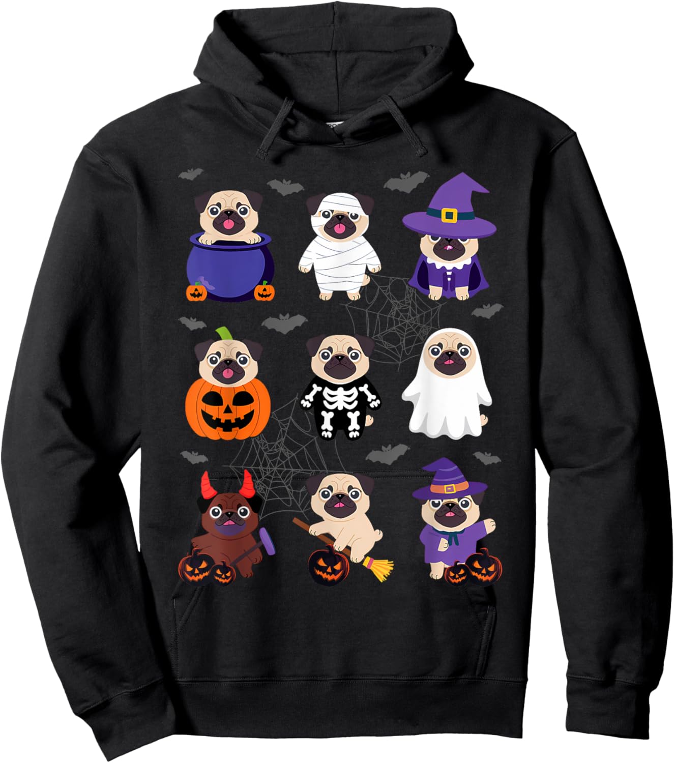 Pug Halloween Costume Spooky Ghost Pumpkin Pug Halloween Hoodie - Hoodie | Black