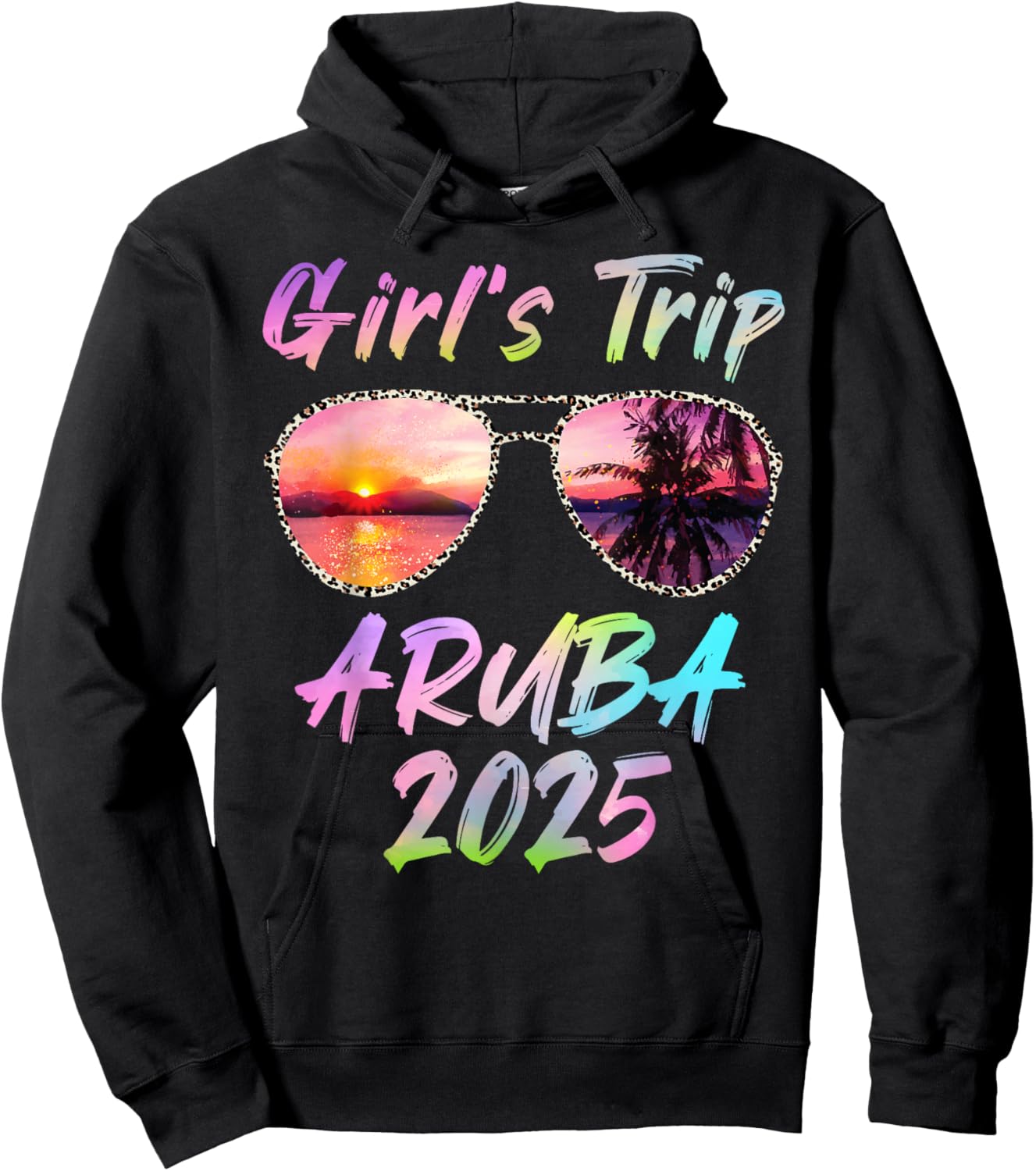 Girls Trip Aruba 2025 Summer Vacation Sunglass Holiday Hoodie - Hoodie | Black