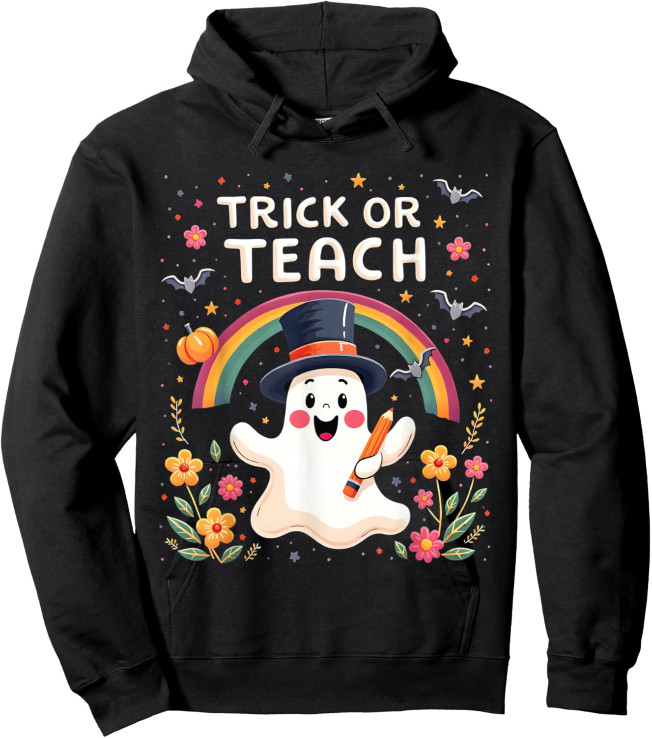 Trick Or Teach Cute Halloween Ghost Theme Hoodie - Hoodie | Black