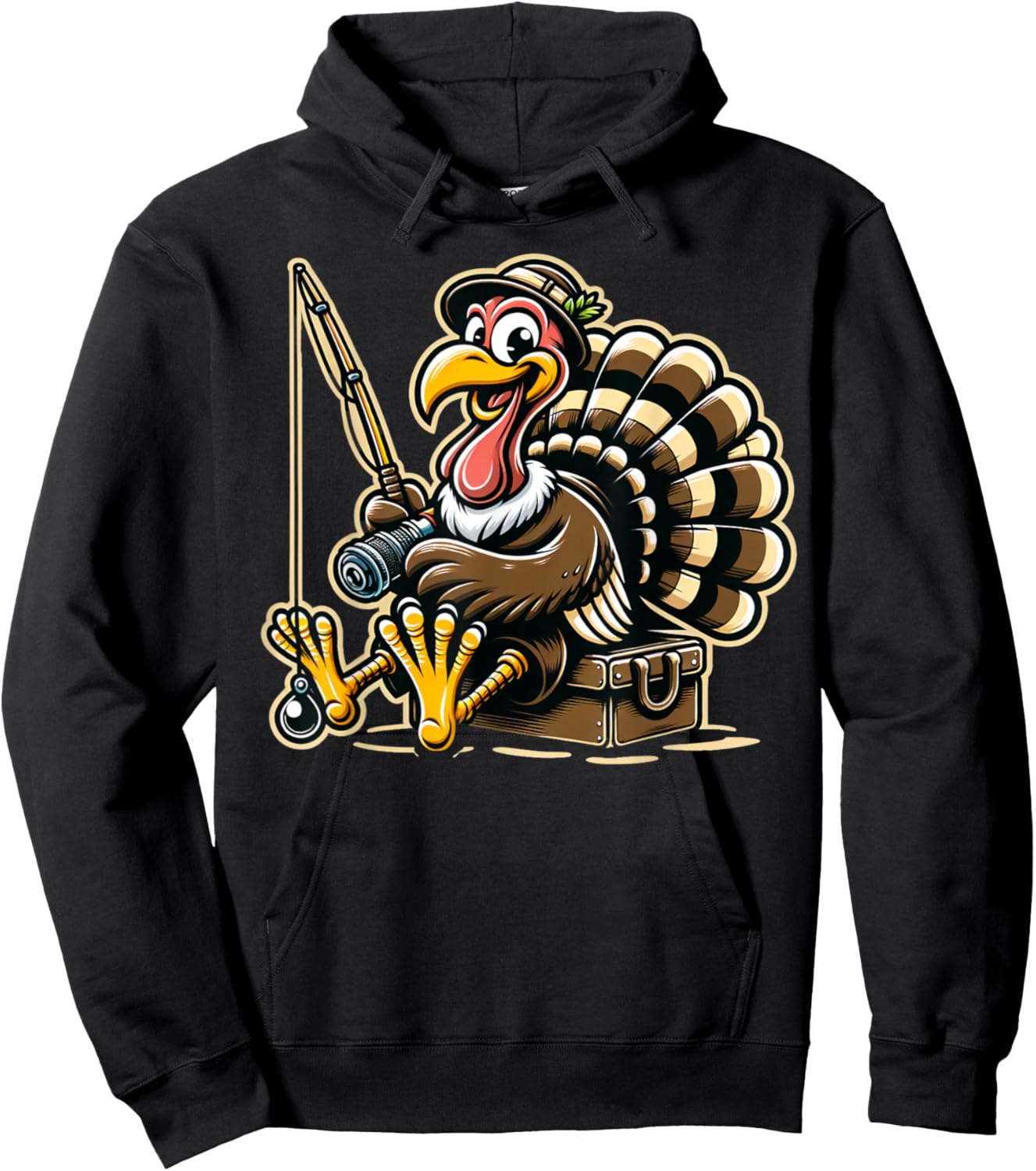 Autumn & Thanksgiving Designs Women & Kids Funny Turkey Fishing Thanksgiving Fisherman Humor Hoodie - Hoodie | Black