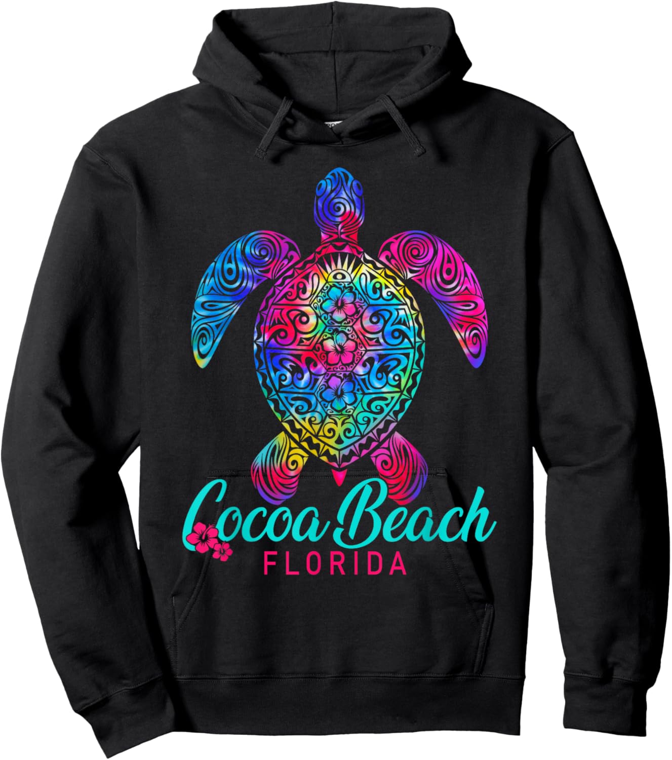 Cocoa Beach Florida Tribal Tie Dye Sea Turtle Hoodie - Hoodie | Black