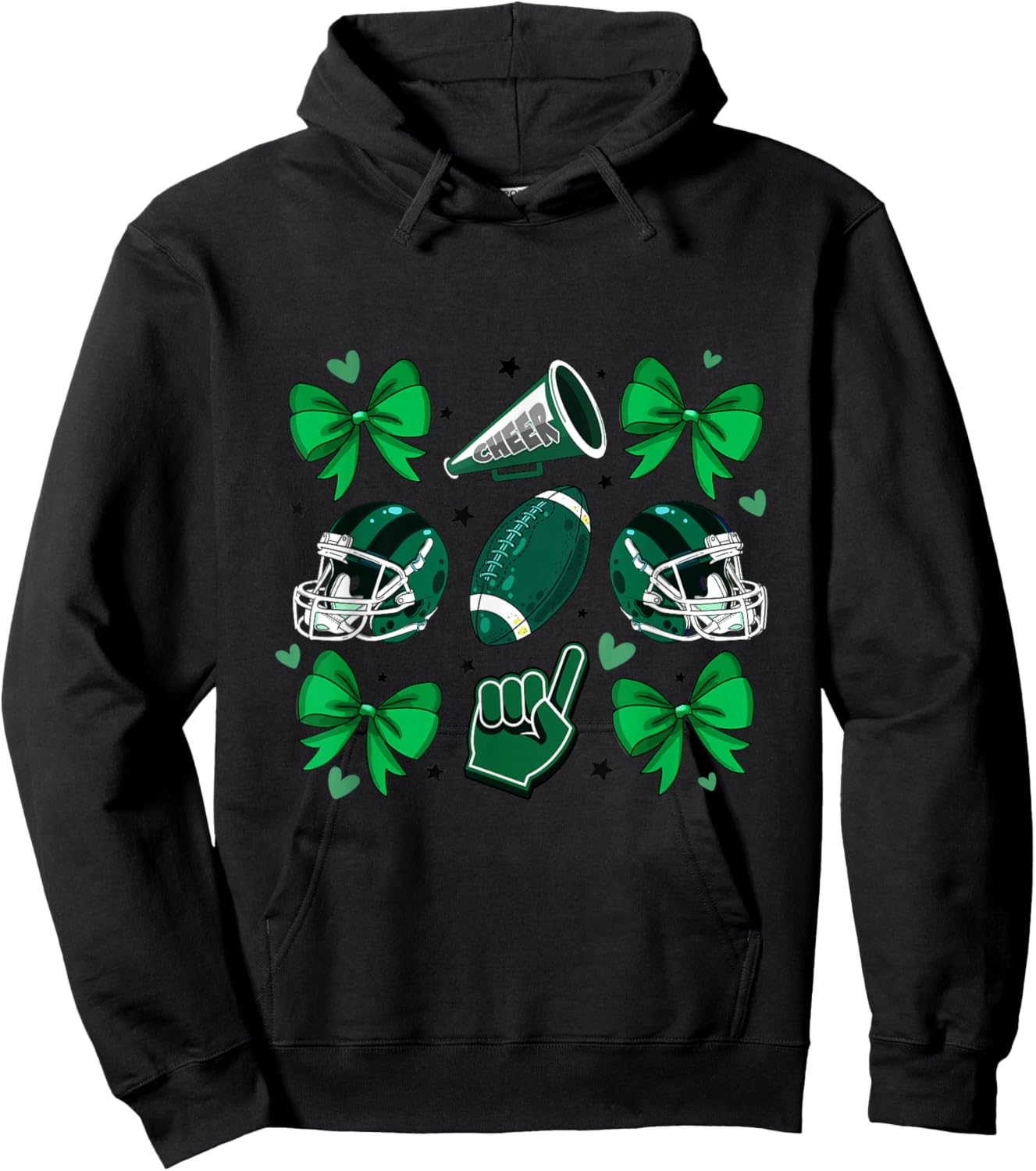 Football Cheer Mom Sister Coquette Bow Game Day Green Women Hoodie - Hoodie | Black