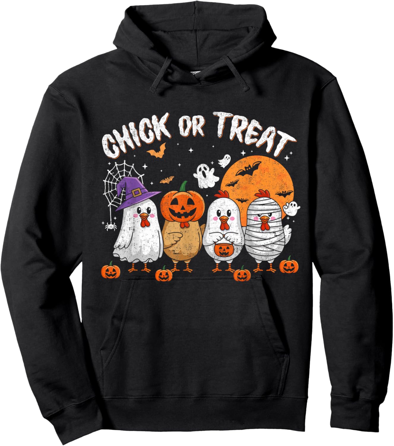 Funny Chick Or Treat Halloween Witch Spooky Chicken Hoodie - Hoodie | Black