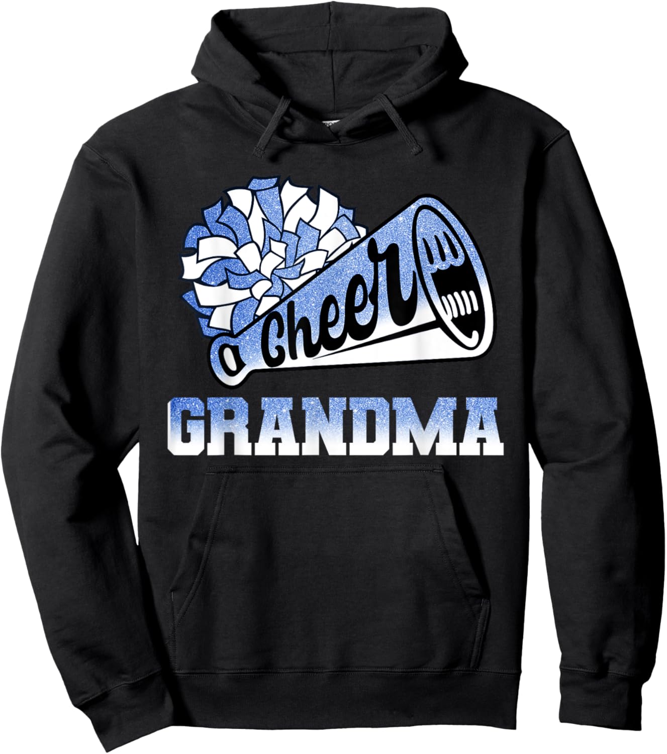 Cheer Grandma Biggest Fan Cheerleader Blue White Pom Pom Hoodie - Hoodie | Black