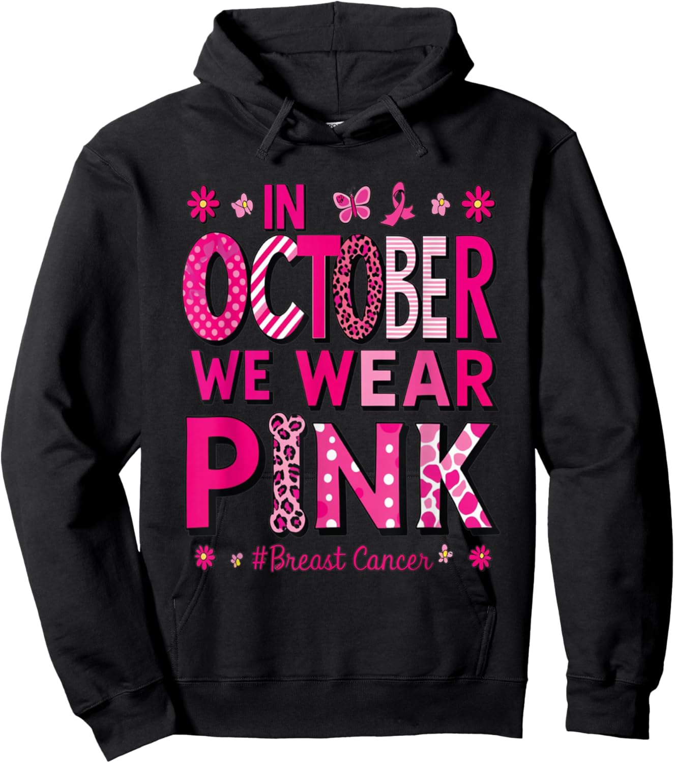 In October We Wear Pink Rainbow Breast Cancer Awareness Hoodie - Hoodie | Black