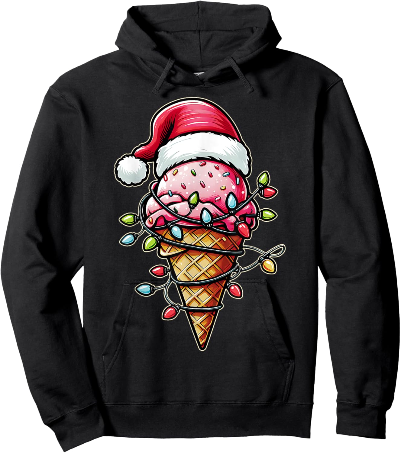 Ice Cream Cone Christmas Hat Xmas Hoodie - Hoodie | Black