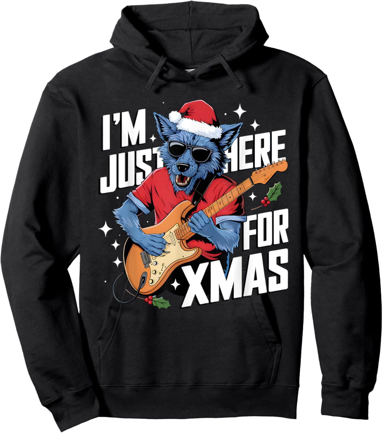 I’m Just Here For Xmas Werewolf Play Guitar Cookies and Chao Hoodie - Hoodie | Black