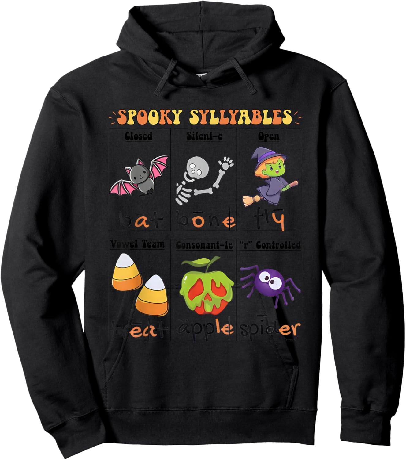 Halloween Reading Spooky Syllables Teacher Hoodie - Hoodie | Black