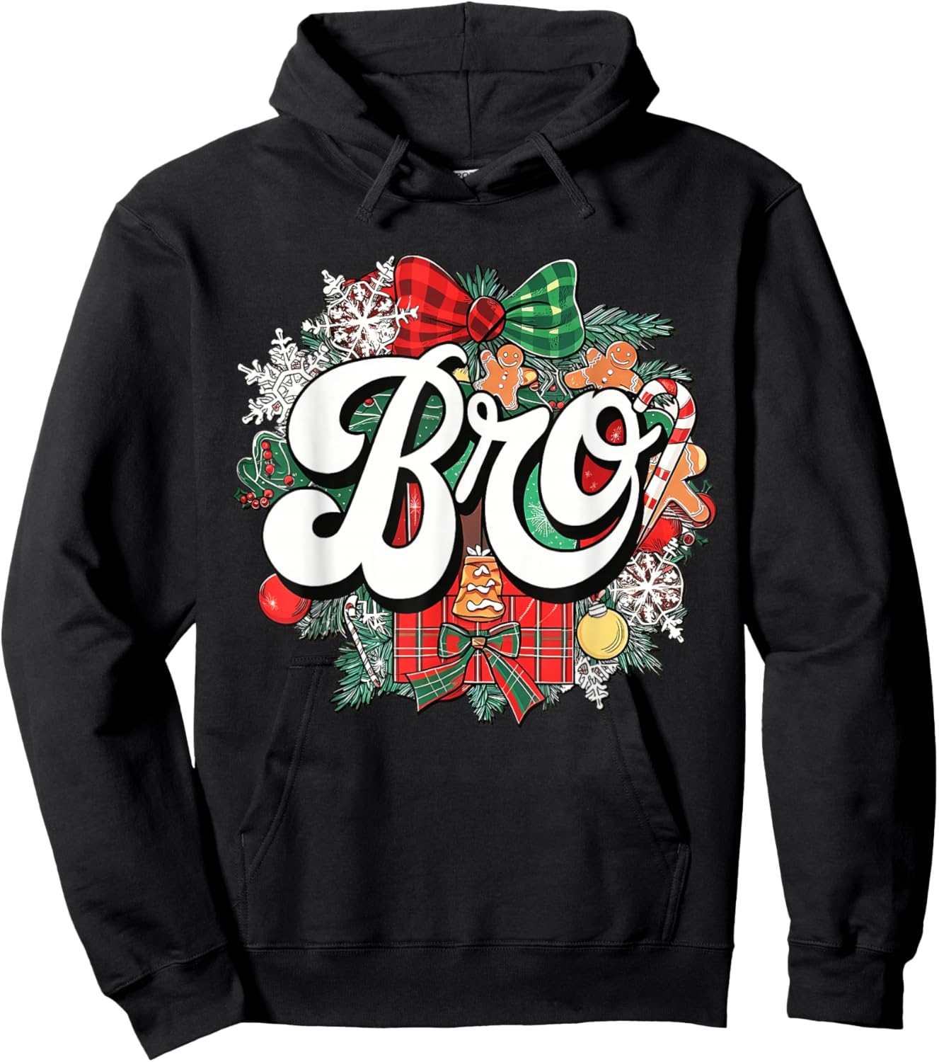 Bro Christmas Coquette Bow Mistletoe Family Matching Xmas Hoodie - Hoodie | Black