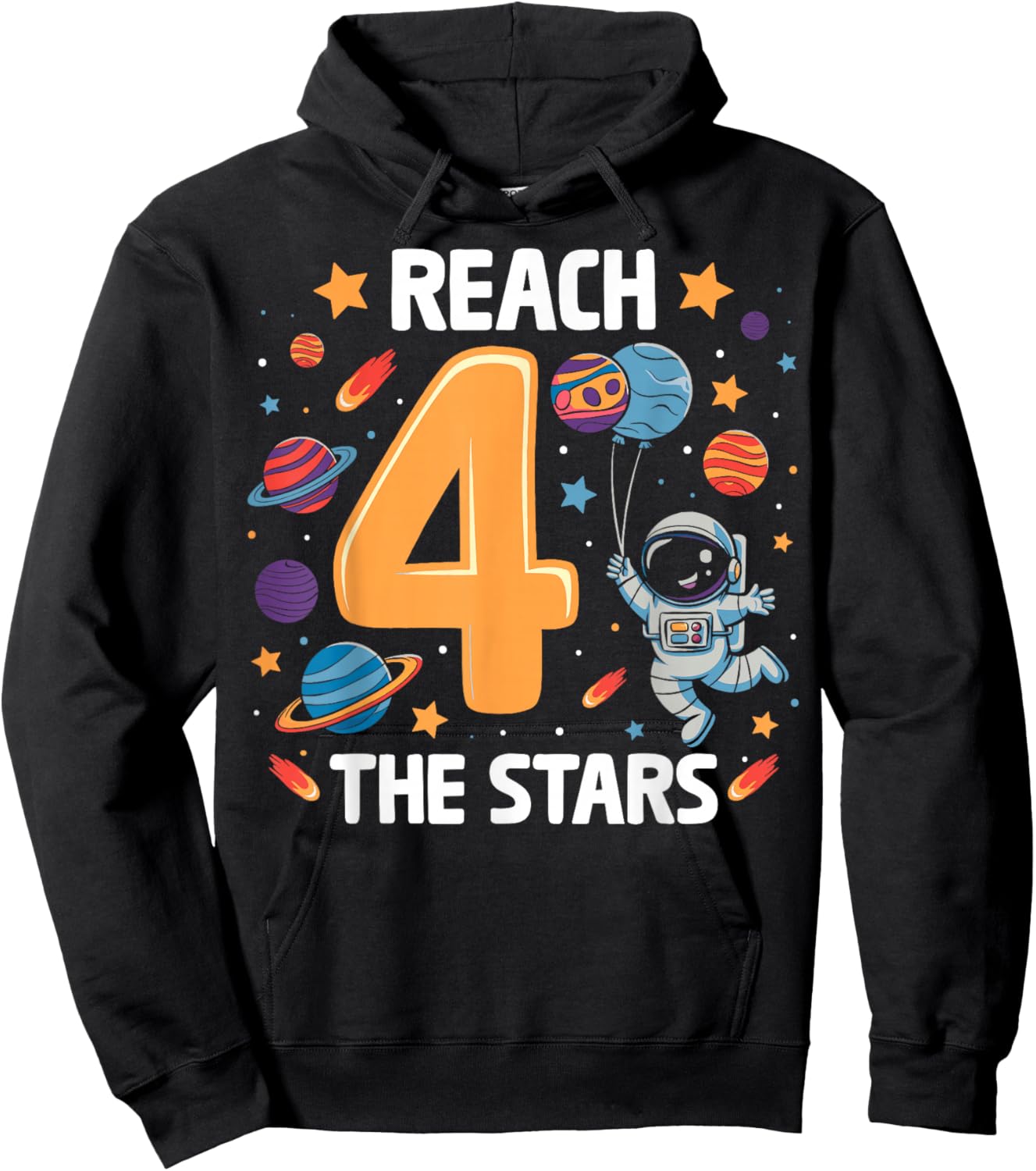 Reach Four The Stars 4 Years Old Birthday Boy Astronaut 4th Hoodie - Hoodie | Black