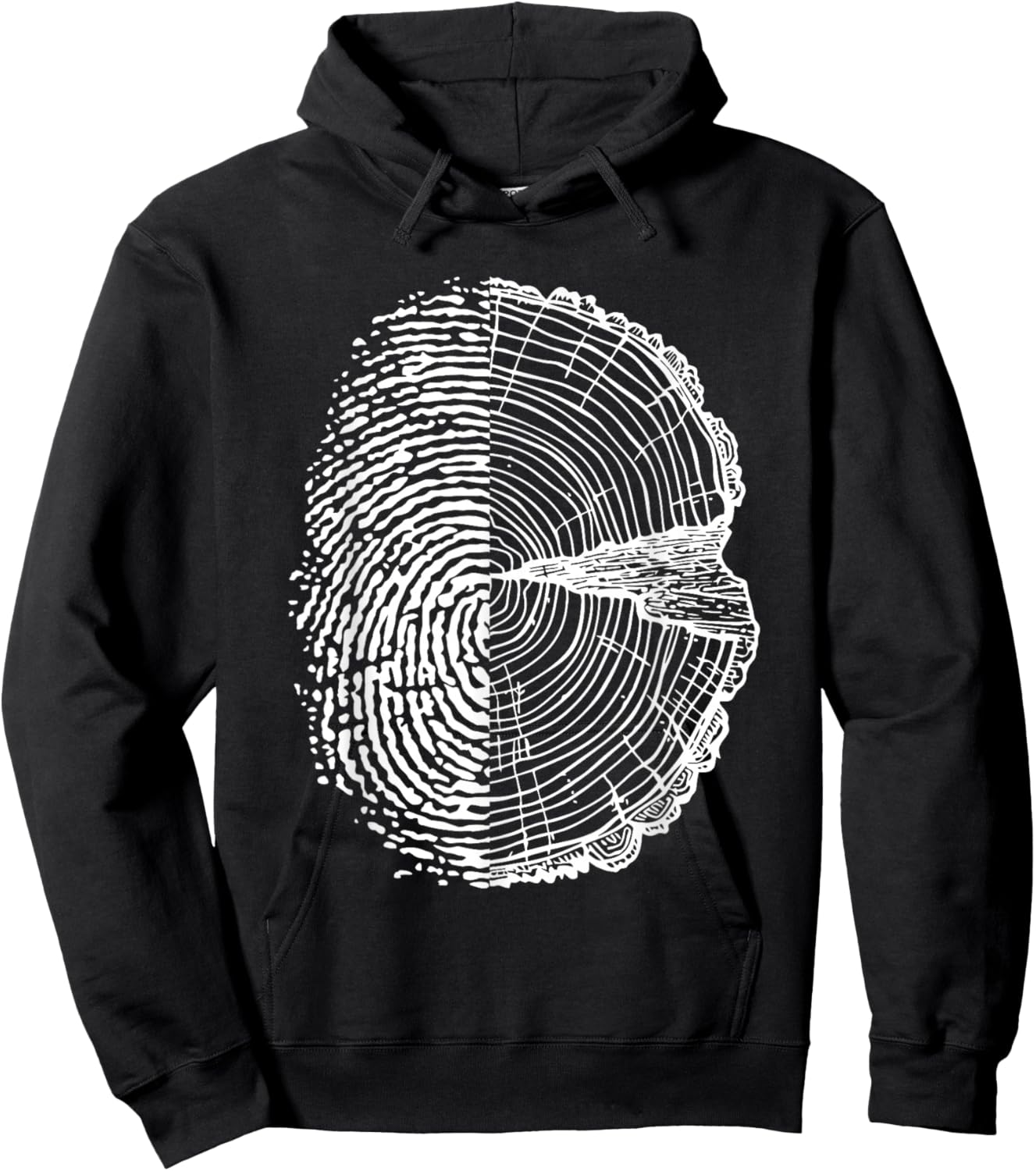 Nature Lovers - Fingerprint and Tree Year Rings Hoodie - Hoodie | Black