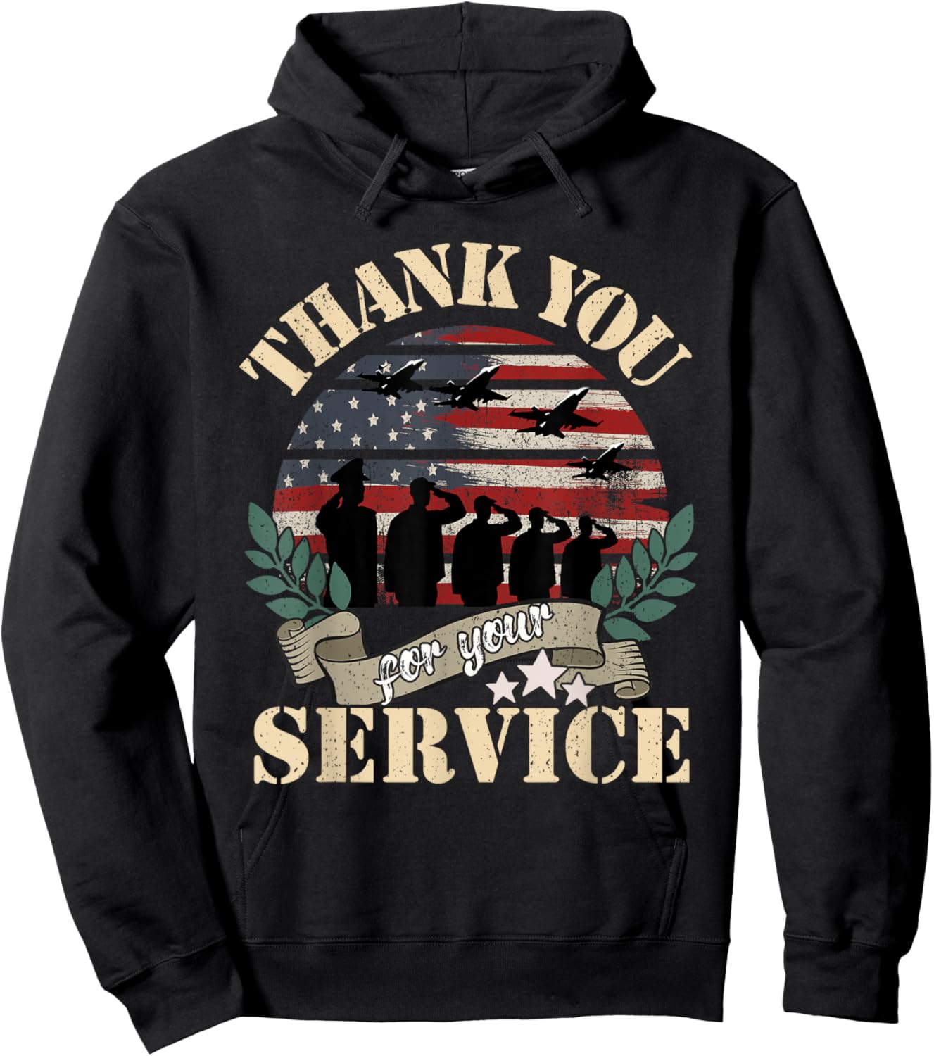 Thank You For Your Service, Military Veterans Day Tribute Hoodie - Hoodie | Black