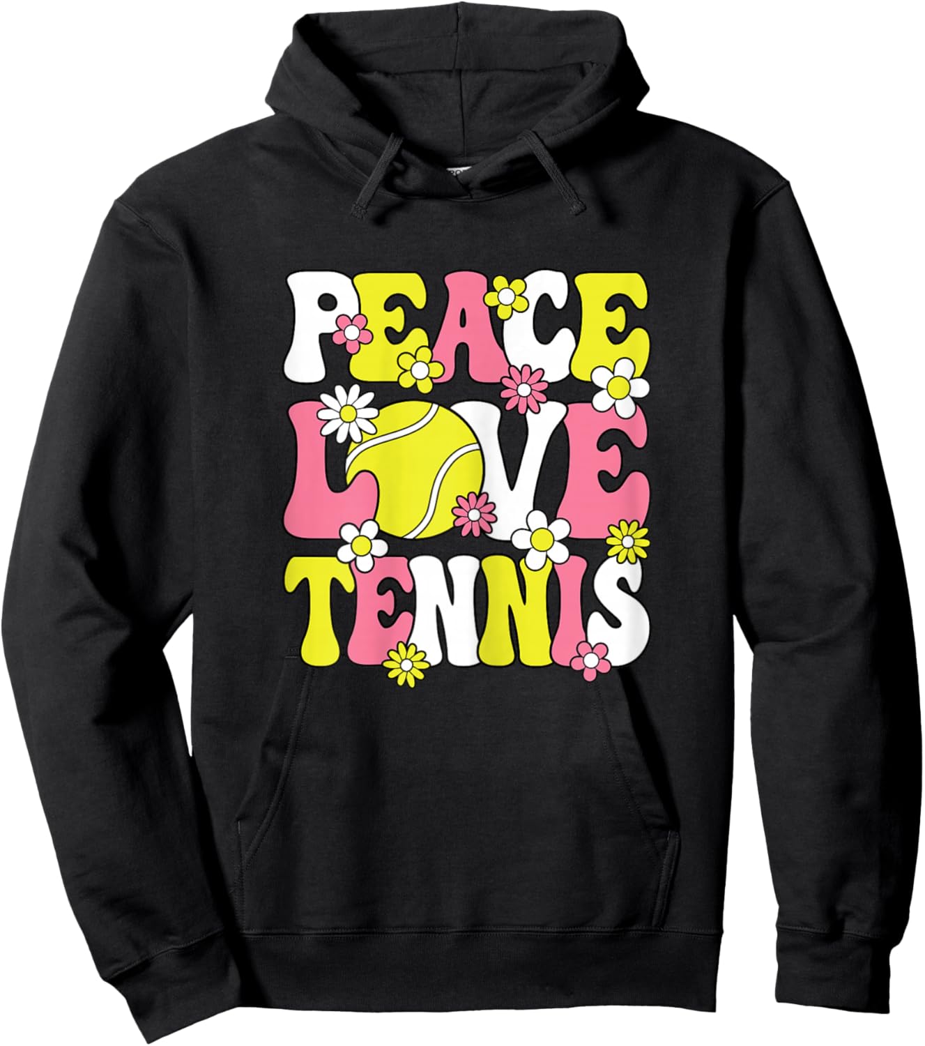Peace Love Tennis Cute Tennis Lover Women Girls Kids Hoodie - Hoodie | Black